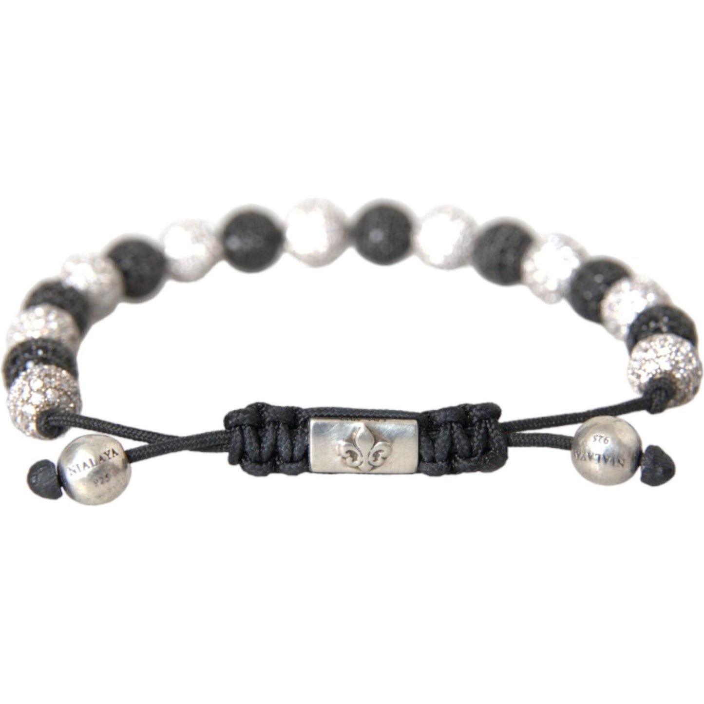 Nialaya CZ Crystal Ball Black White Beaded Bracelet Bracelet Nialaya Gray