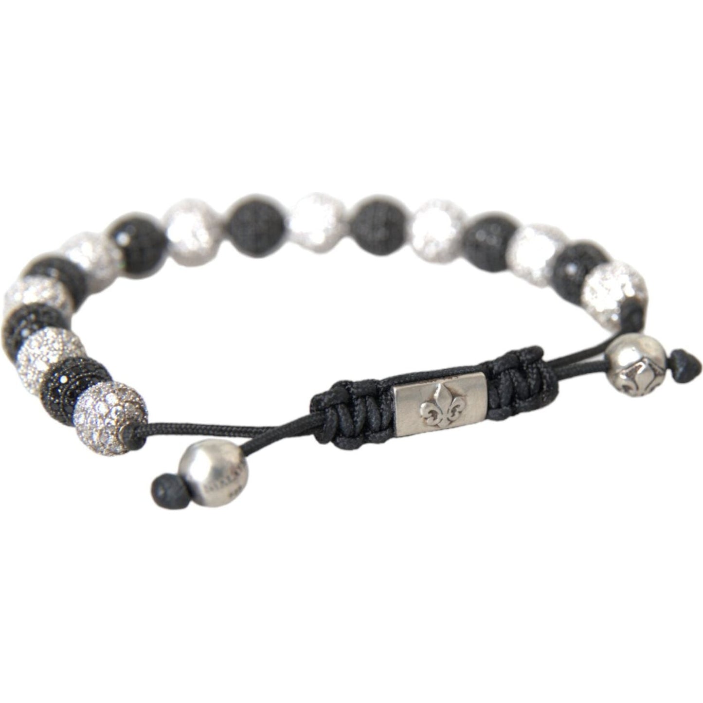 Nialaya CZ Crystal Ball Black White Beaded Bracelet Bracelet Nialaya Gray