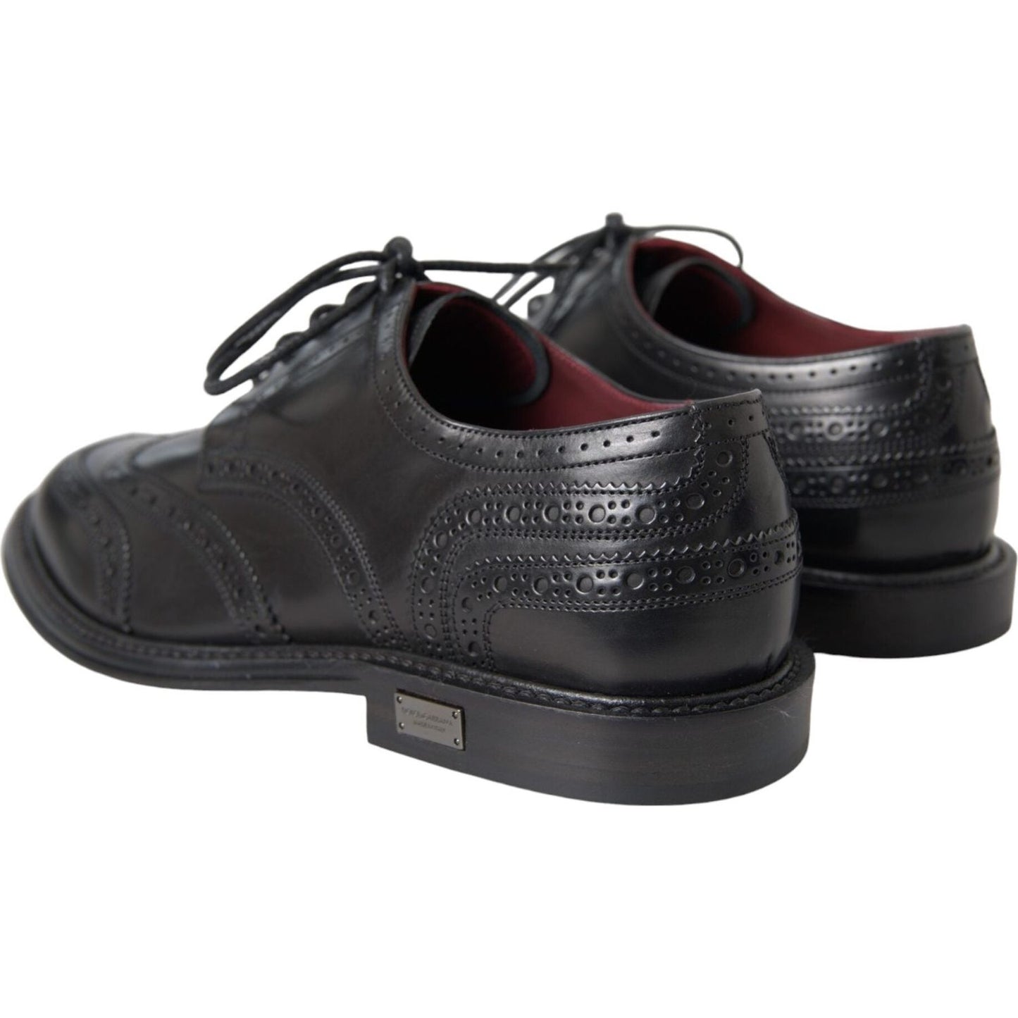Dolce & Gabbana Black Leather Oxford Wingtip Formal Men Shoes Dolce & Gabbana Dark Slate Gray