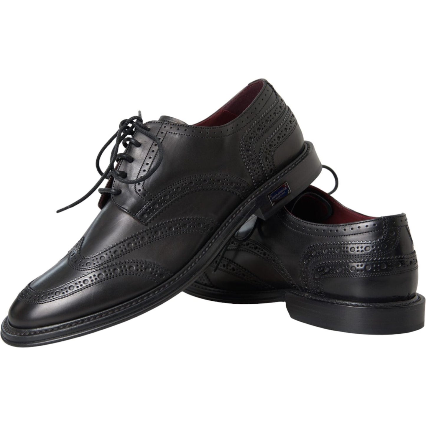 Dolce & Gabbana Black Leather Oxford Wingtip Formal Men Shoes Dolce & Gabbana Dark Slate Gray