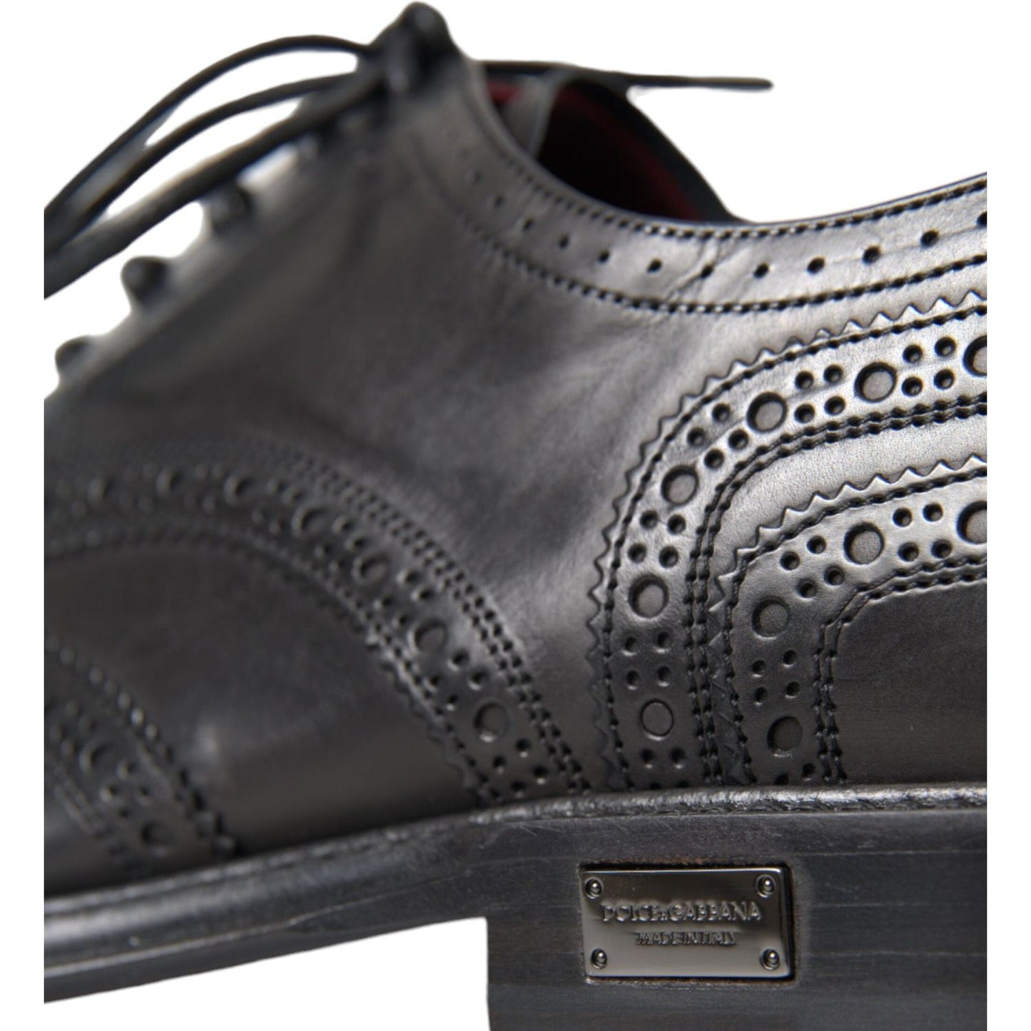 Dolce & Gabbana Black Leather Oxford Wingtip Formal Men Shoes Dolce & Gabbana Dark Slate Gray