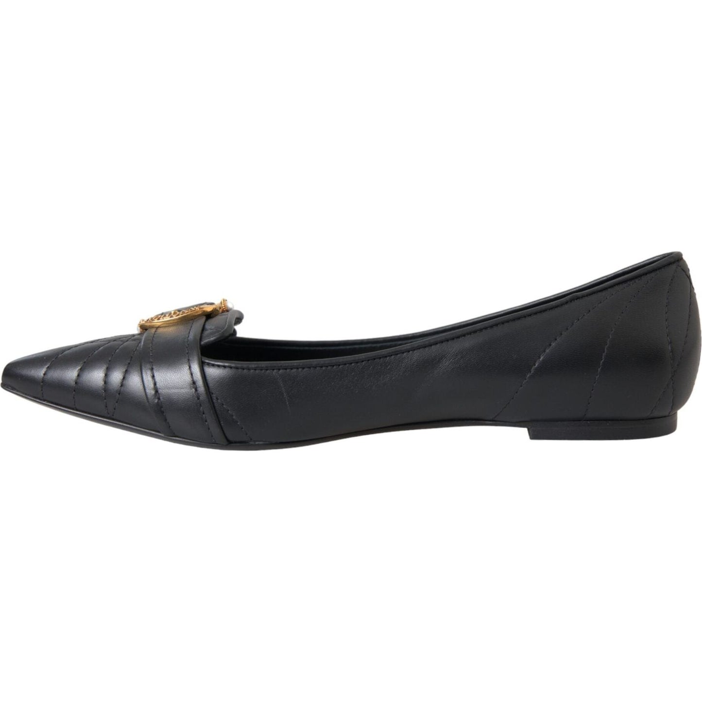Dolce & Gabbana Black Devotion Leather Pointy Flats Shoes Dolce & Gabbana Dark Slate Gray