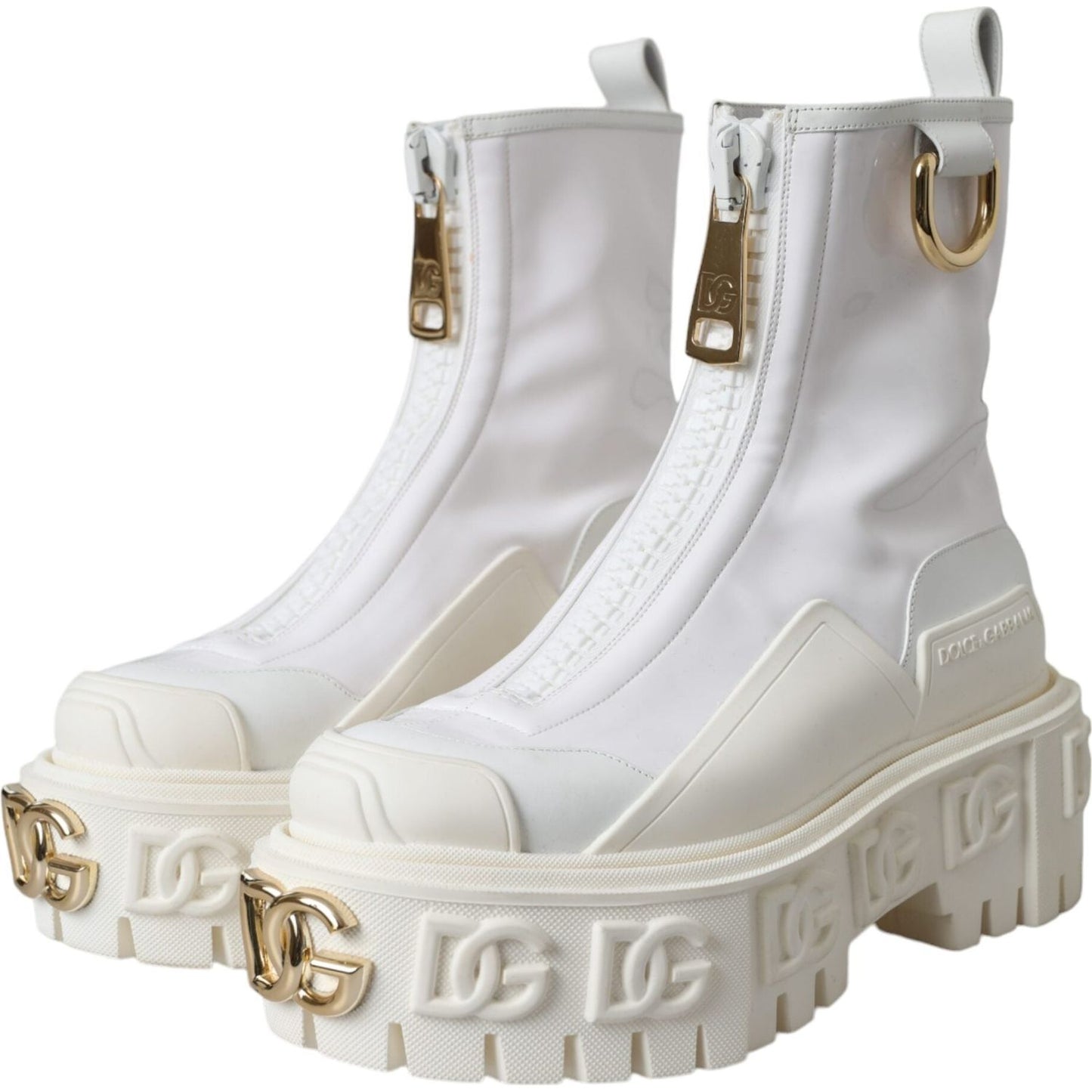 Dolce & Gabbana White Leather Rubber Logo Ankle Boots Shoes Dolce & Gabbana Gray