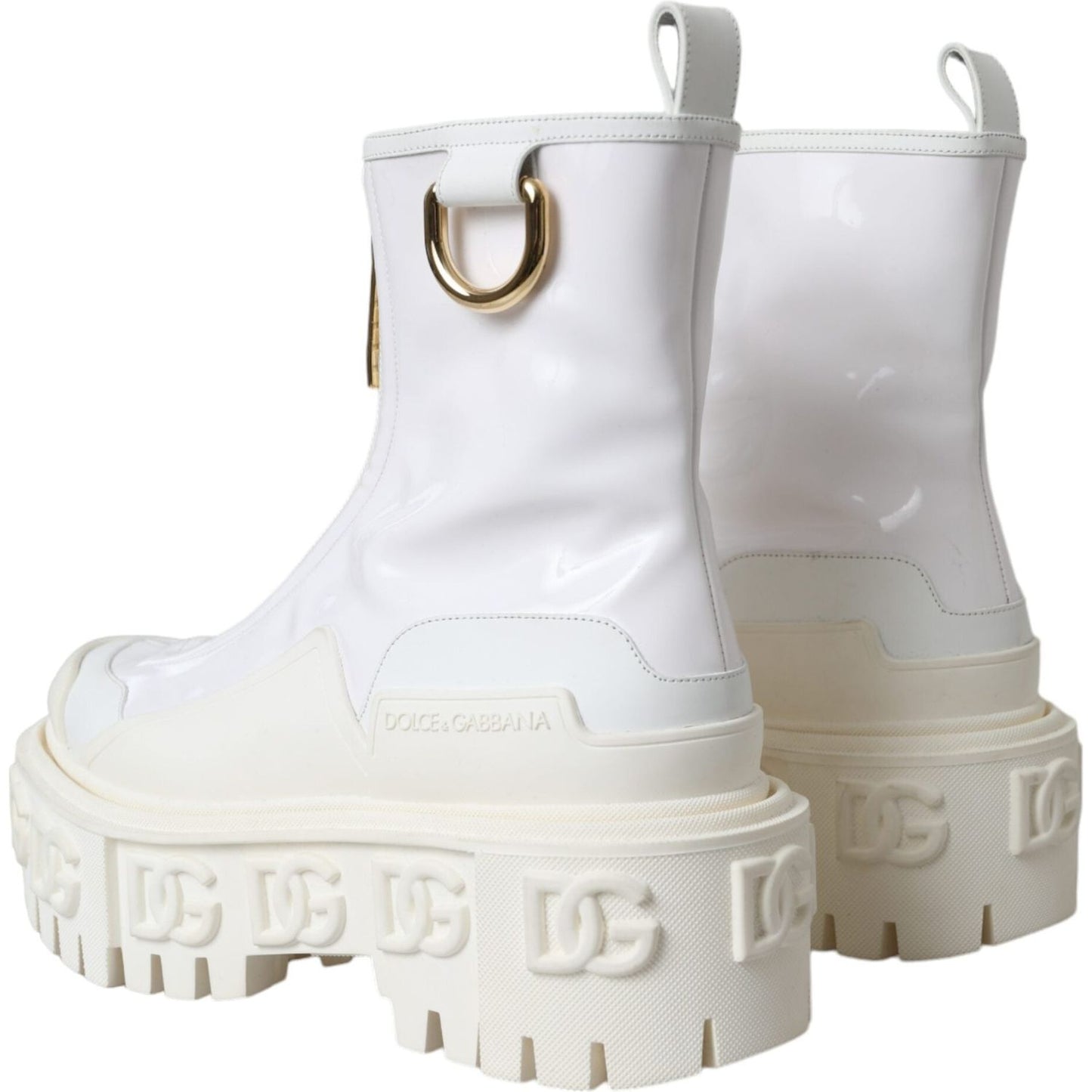 Dolce & Gabbana White Leather Rubber Logo Ankle Boots Shoes Dolce & Gabbana Light Gray