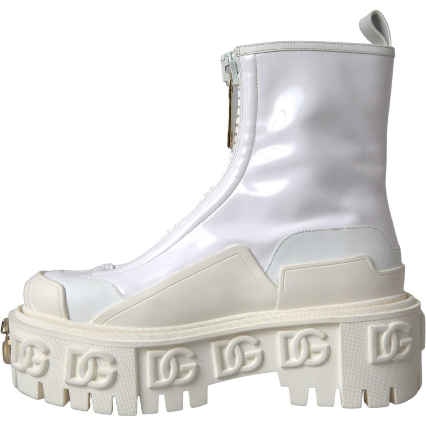 Dolce & Gabbana White Leather Rubber Logo Ankle Boots Shoes Dolce & Gabbana Gray