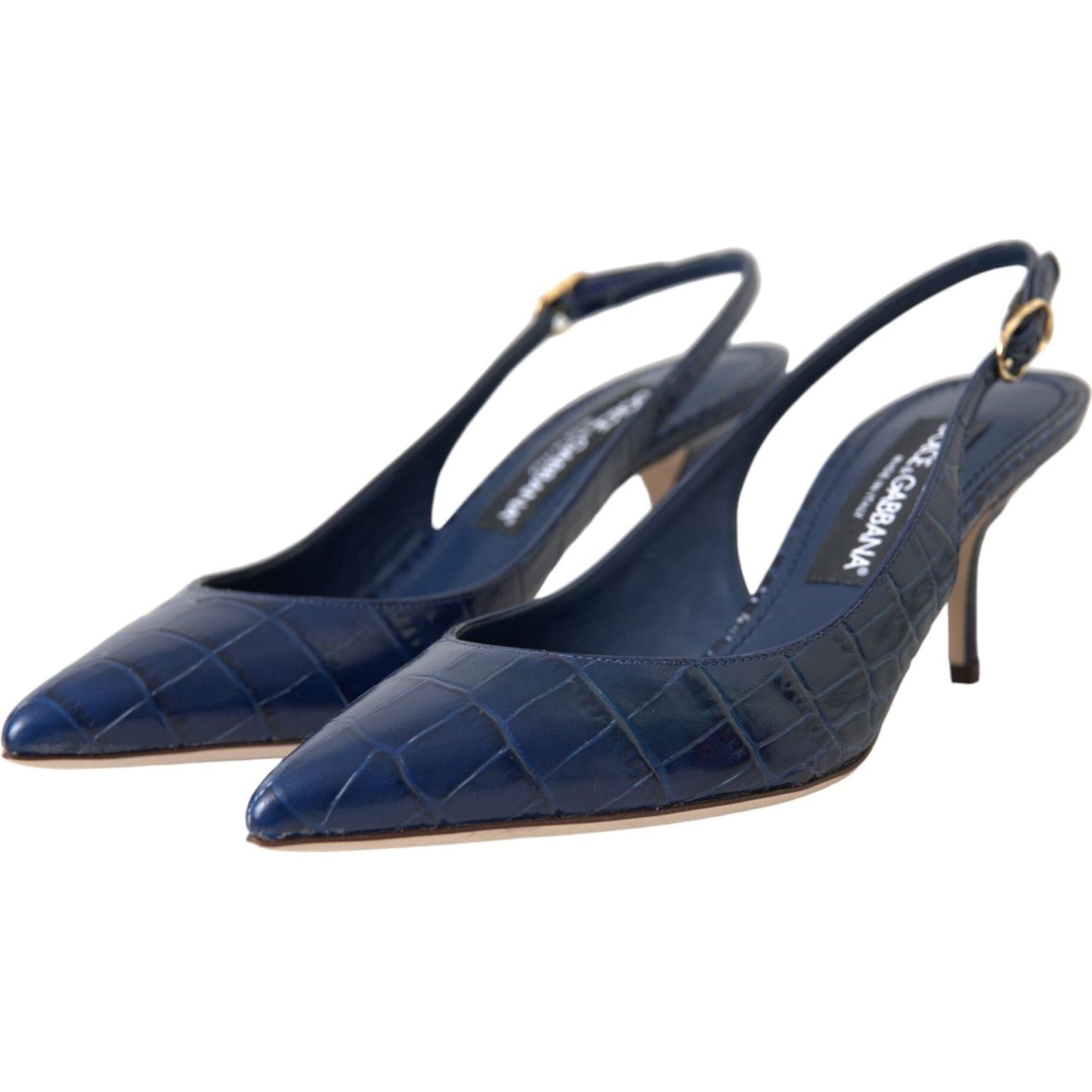 Dolce & Gabbana Dark Blue Croc Leather Slingbacks Shoes Dolce & Gabbana Dark Slate Gray