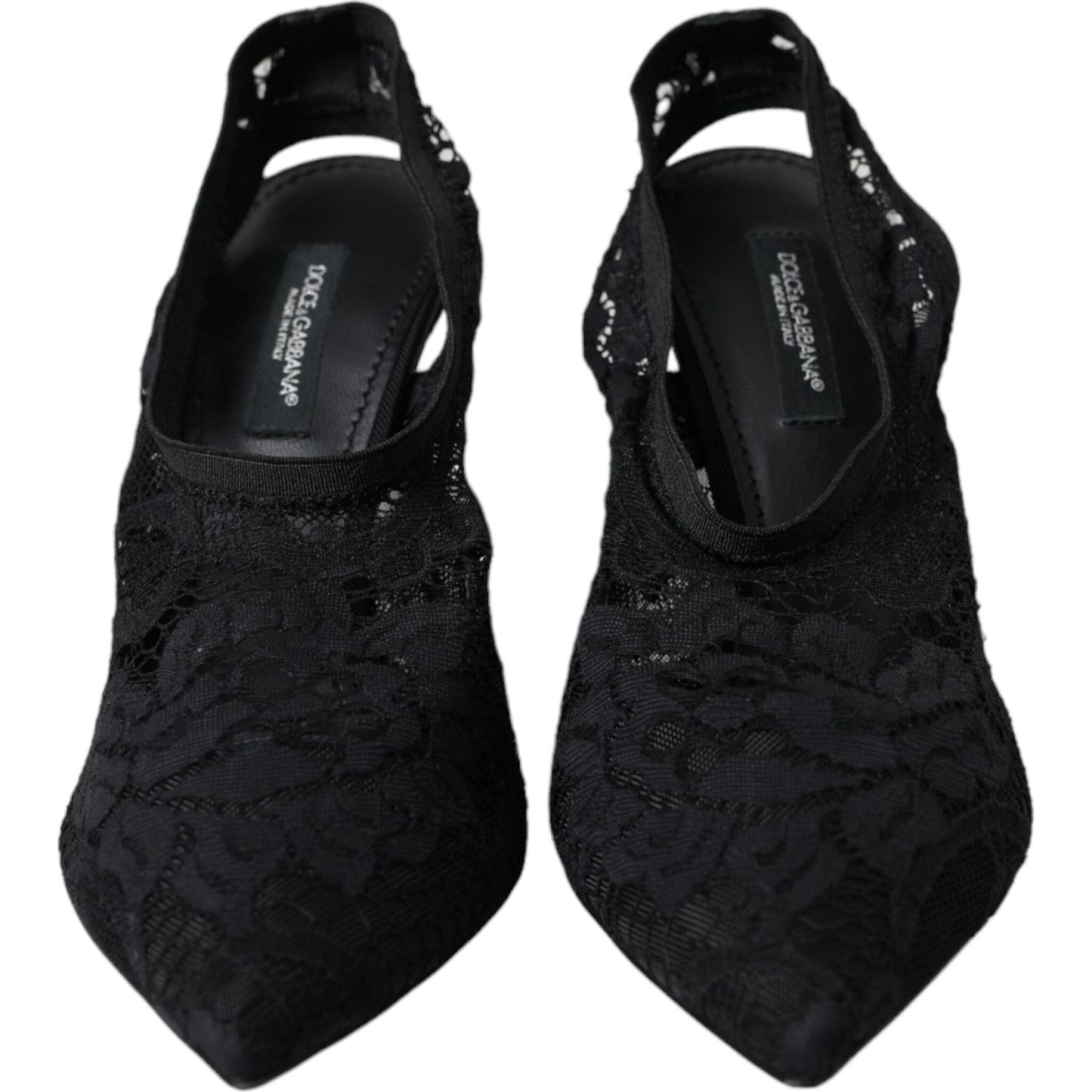 Dolce & Gabbana Black Lace Stretch Heels Slingbacks Shoes Dolce & Gabbana Black