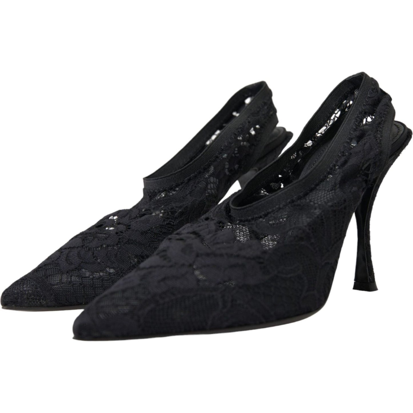 Dolce & Gabbana Black Lace Stretch Heels Slingbacks Shoes Dolce & Gabbana Black