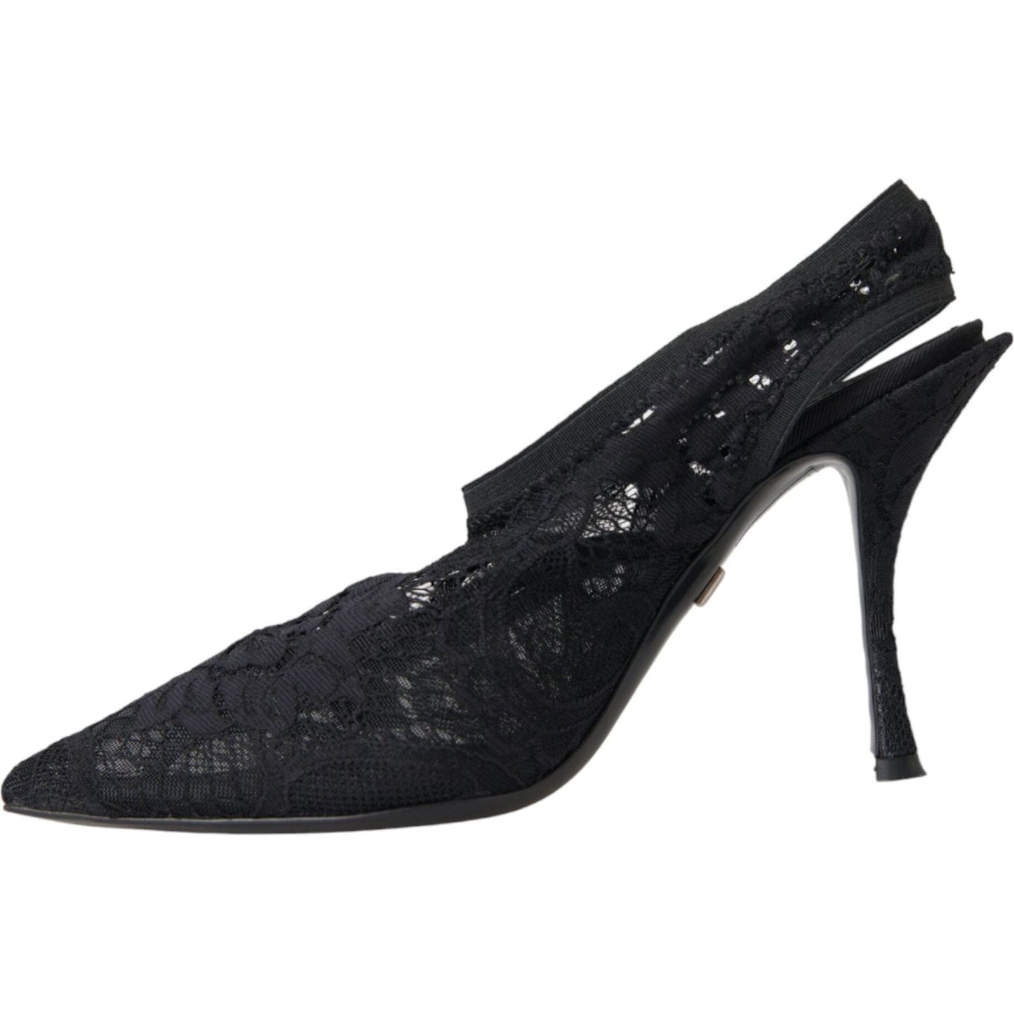 Dolce & Gabbana Black Lace Stretch Heels Slingbacks Shoes Dolce & Gabbana Dark Slate Gray