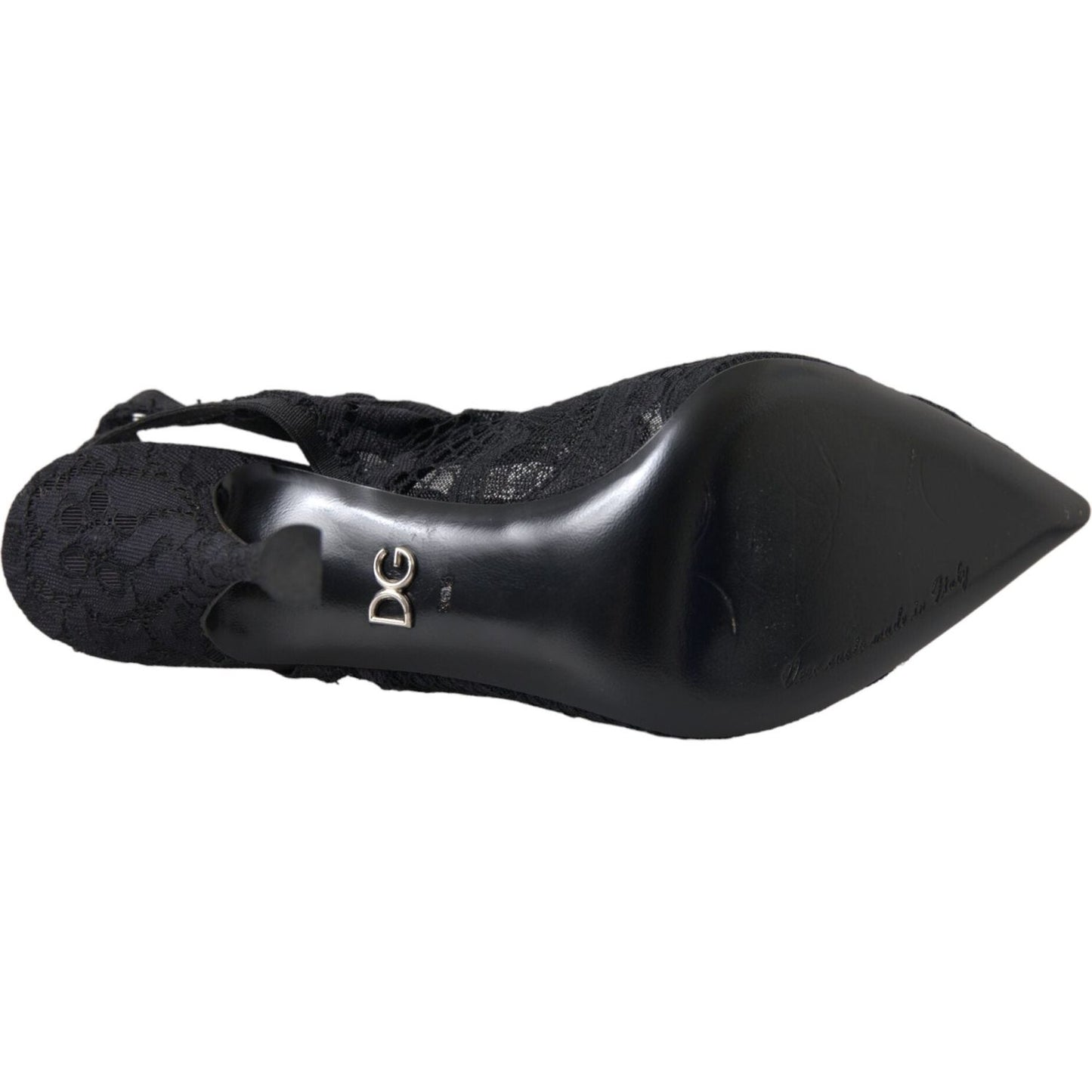 Dolce & Gabbana Black Lace Stretch Heels Slingbacks Shoes Dolce & Gabbana Dark Slate Gray