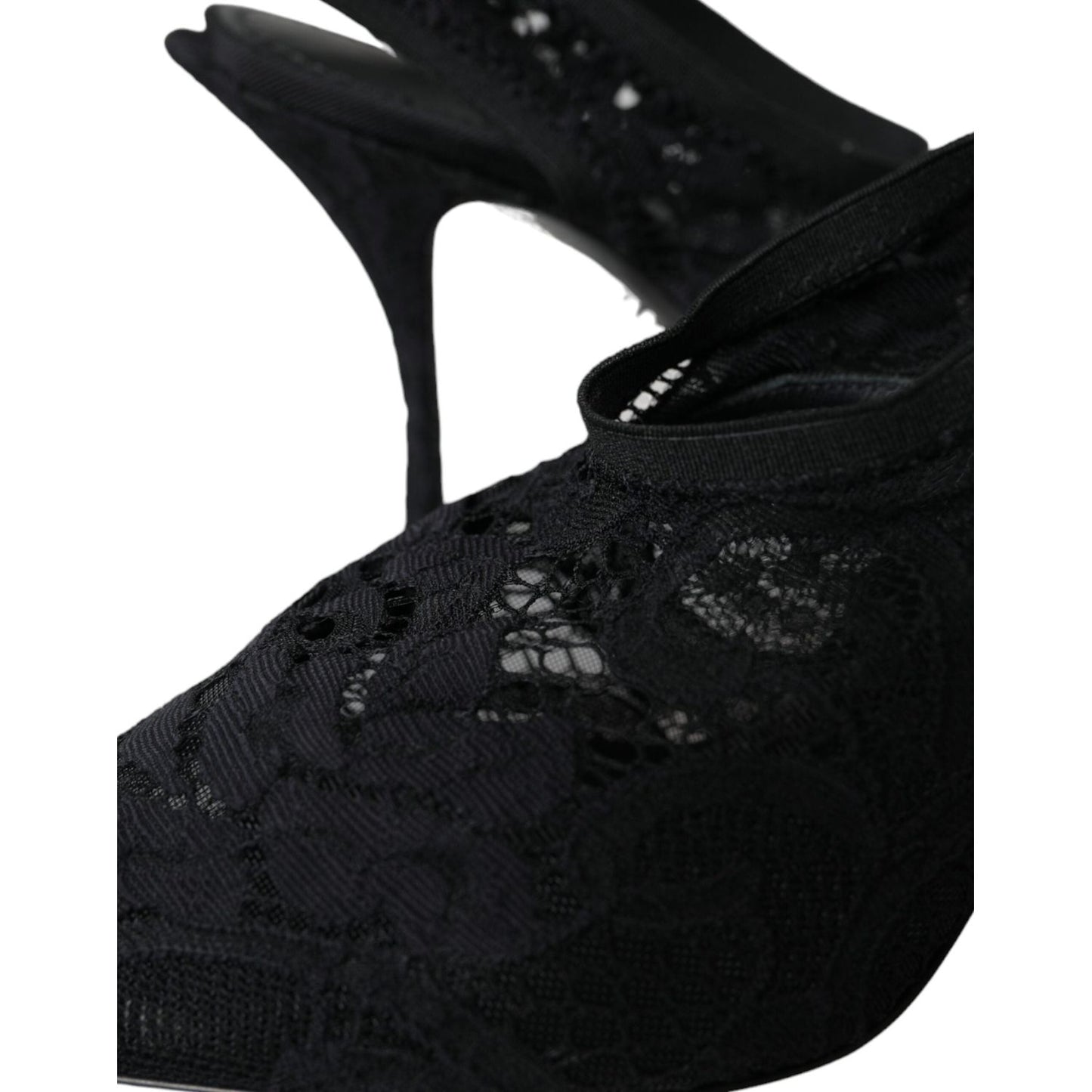 Dolce & Gabbana Black Lace Stretch Heels Slingbacks Shoes Dolce & Gabbana Black