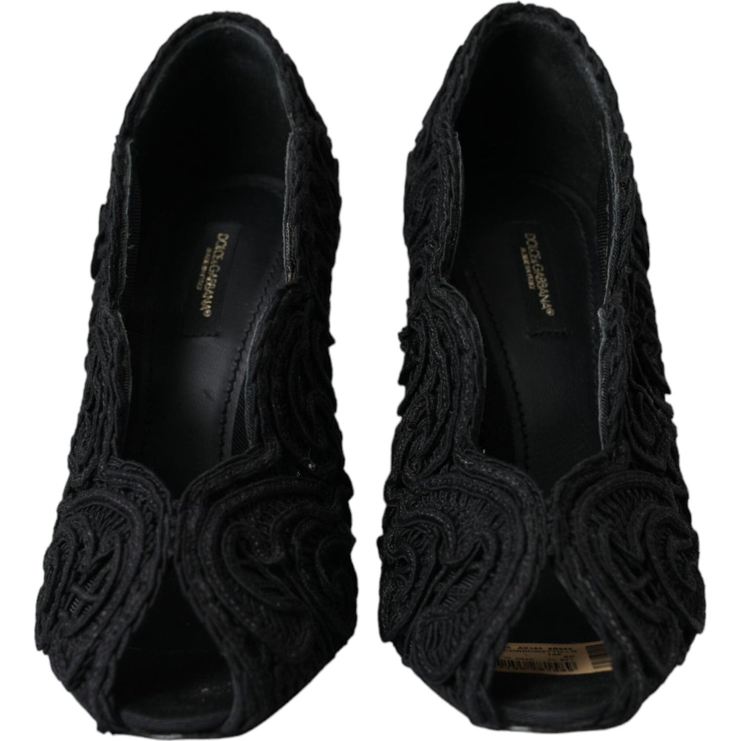 Dolce & Gabbana Black Cordonetto Ricamo Pump Open Toe Shoes Dolce & Gabbana Black