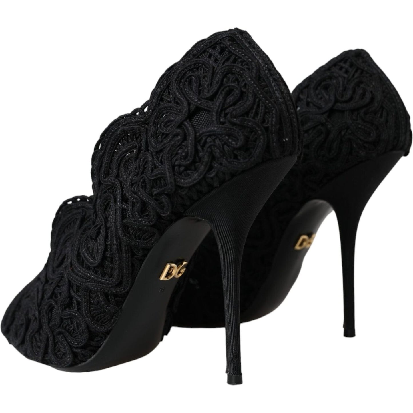 Dolce & Gabbana Black Cordonetto Ricamo Pump Open Toe Shoes Dolce & Gabbana Black