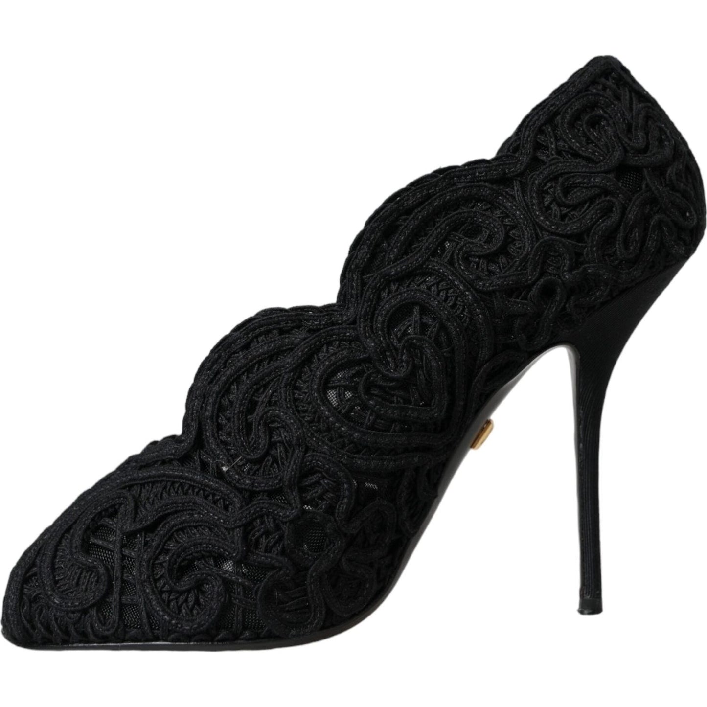 Dolce & Gabbana Black Cordonetto Ricamo Pump Open Toe Shoes Dolce & Gabbana Black