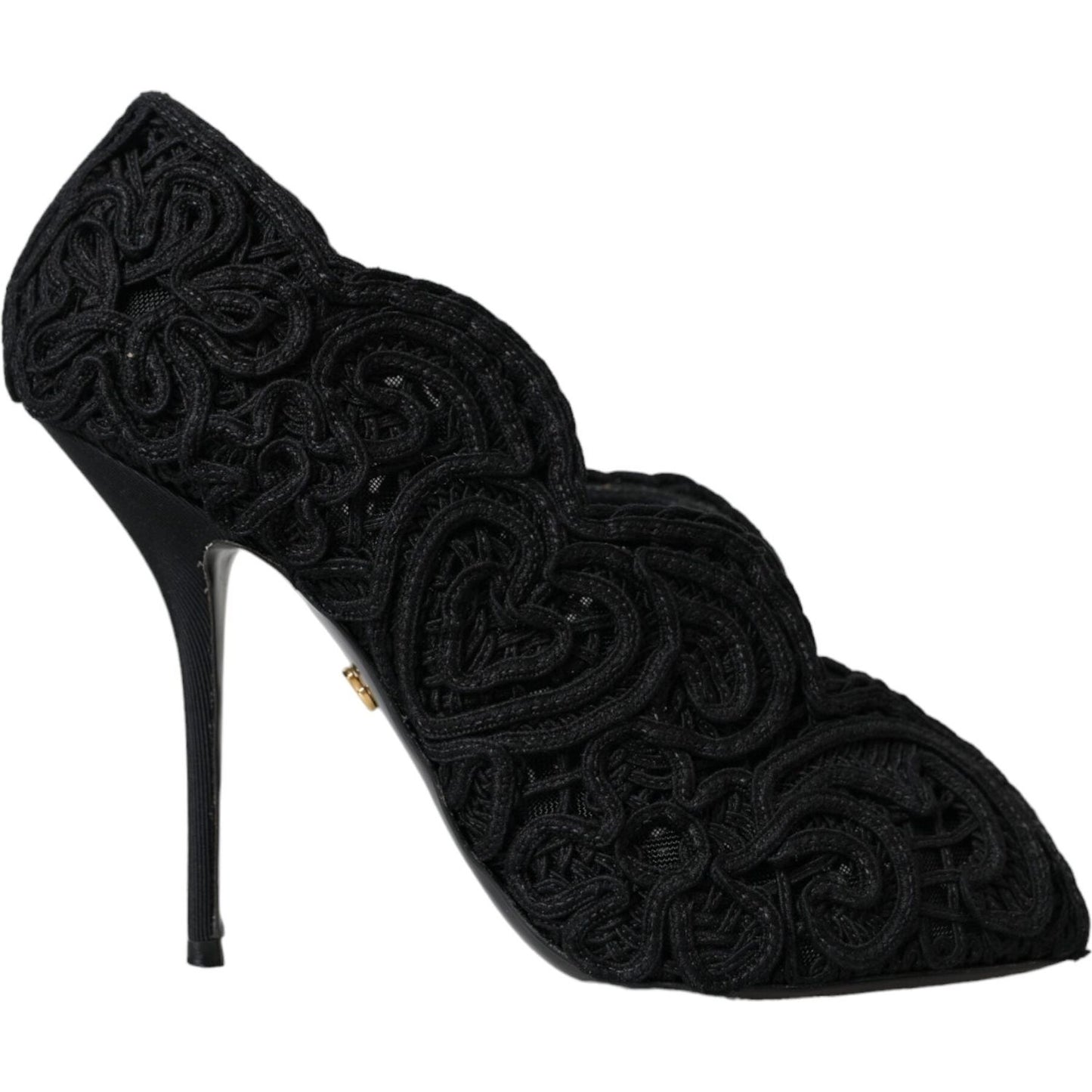Dolce & Gabbana Black Cordonetto Ricamo Pump Open Toe Shoes Dolce & Gabbana Black