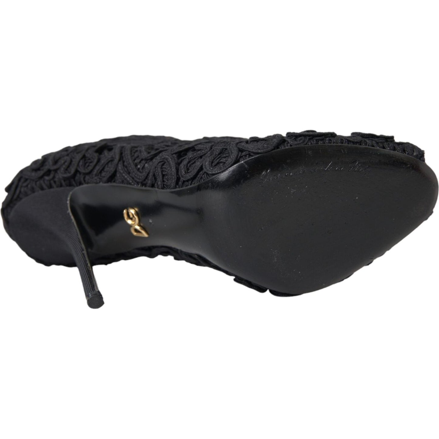Dolce & Gabbana Black Cordonetto Ricamo Pump Open Toe Shoes Dolce & Gabbana Dark Slate Gray