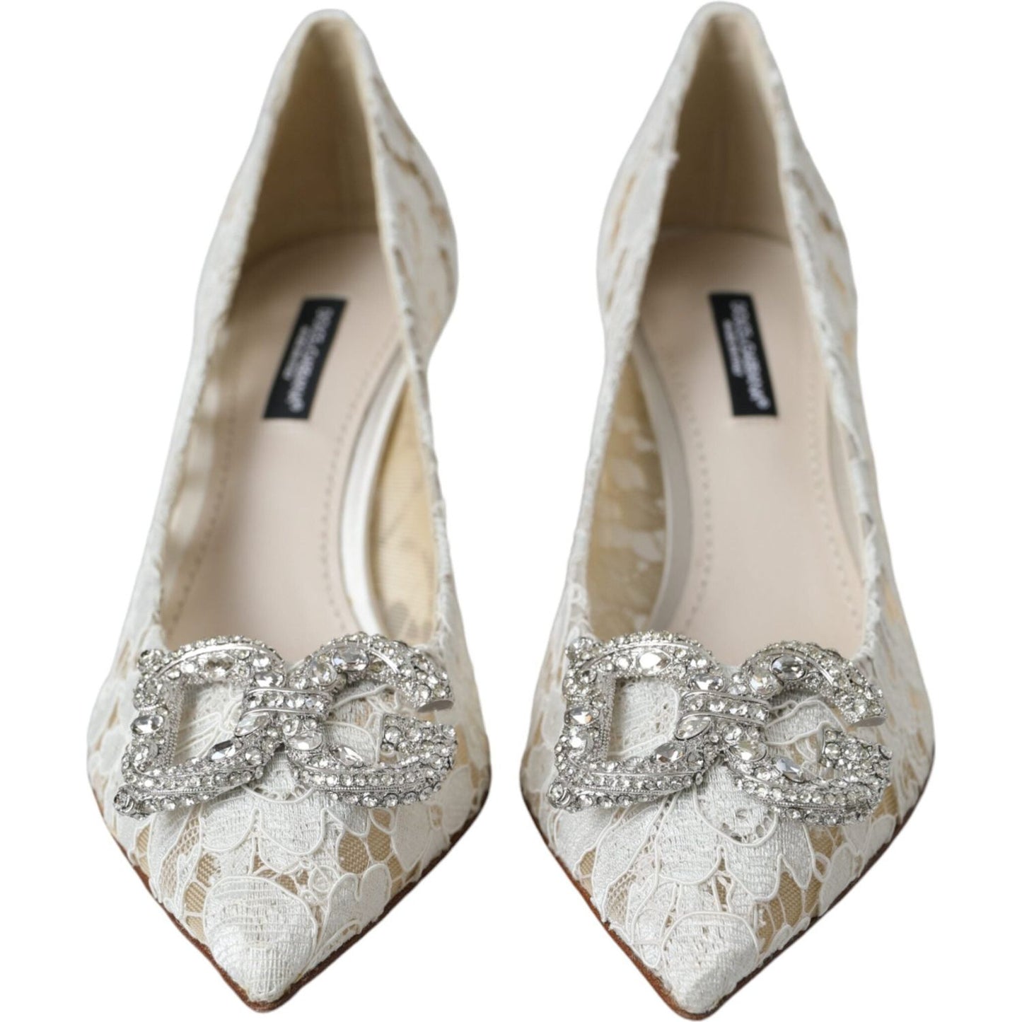 Dolce & Gabbana White Floral Lace DG Crystal Pumps Shoes Dolce & Gabbana Gray