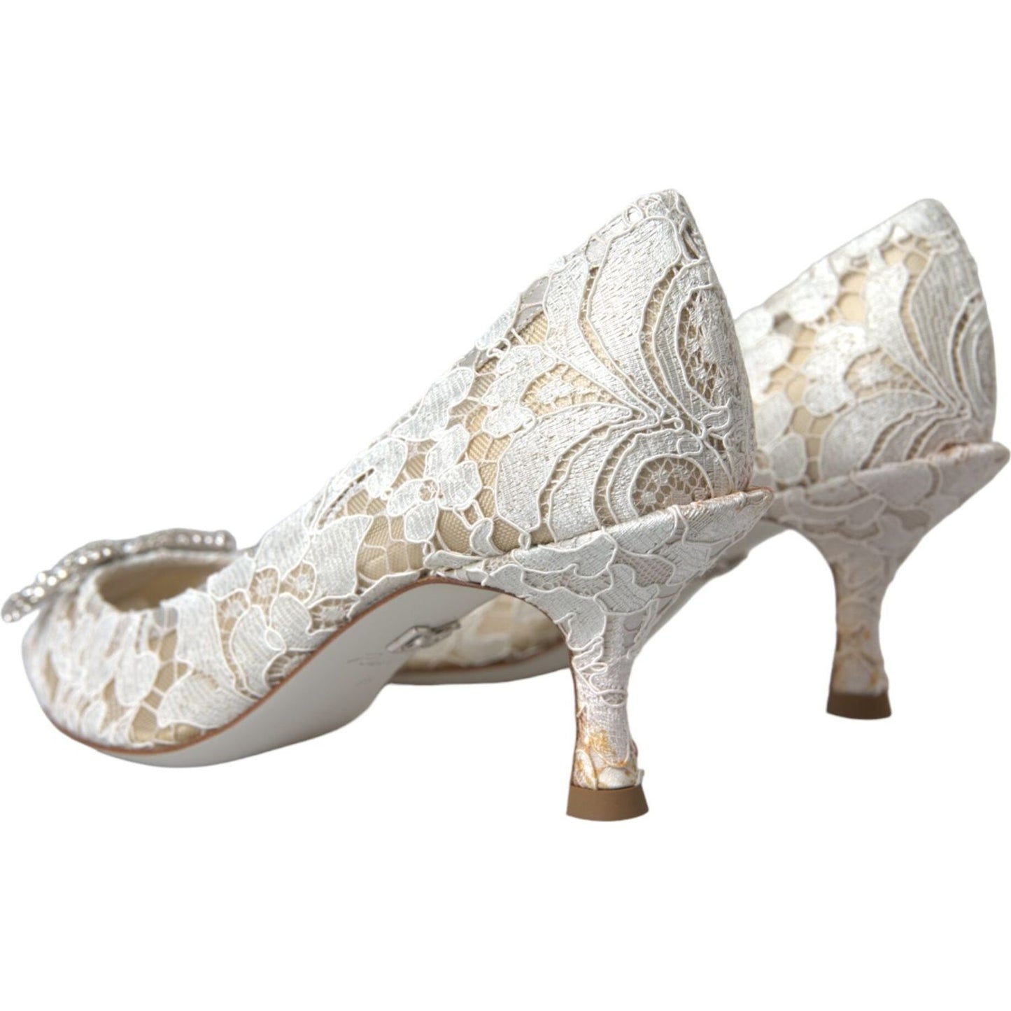 Dolce & Gabbana White Floral Lace DG Crystal Pumps Shoes Dolce & Gabbana Gray