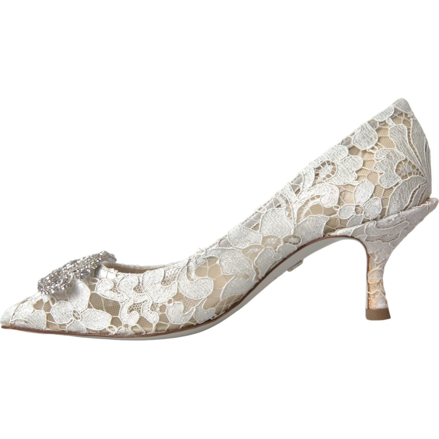 Dolce & Gabbana White Floral Lace DG Crystal Pumps Shoes Dolce & Gabbana Gray