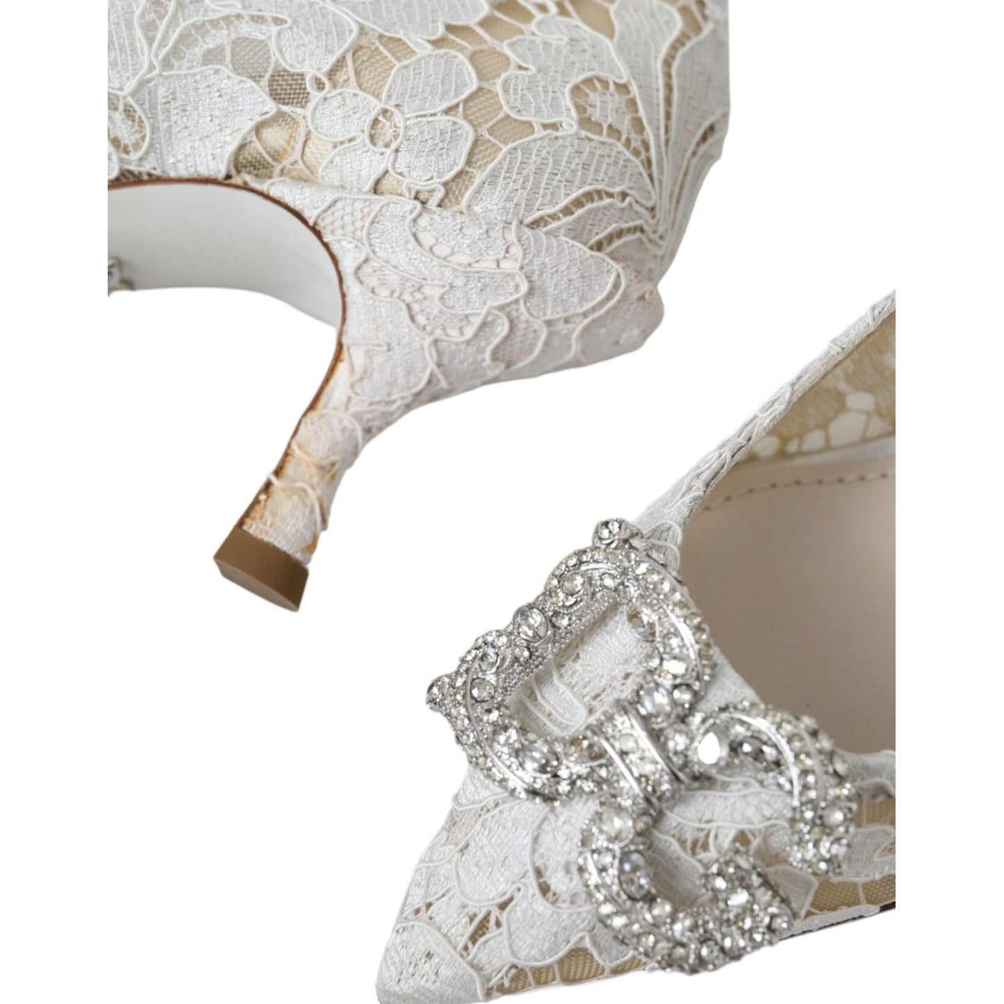 Dolce & Gabbana White Floral Lace DG Crystal Pumps Shoes Dolce & Gabbana Gray