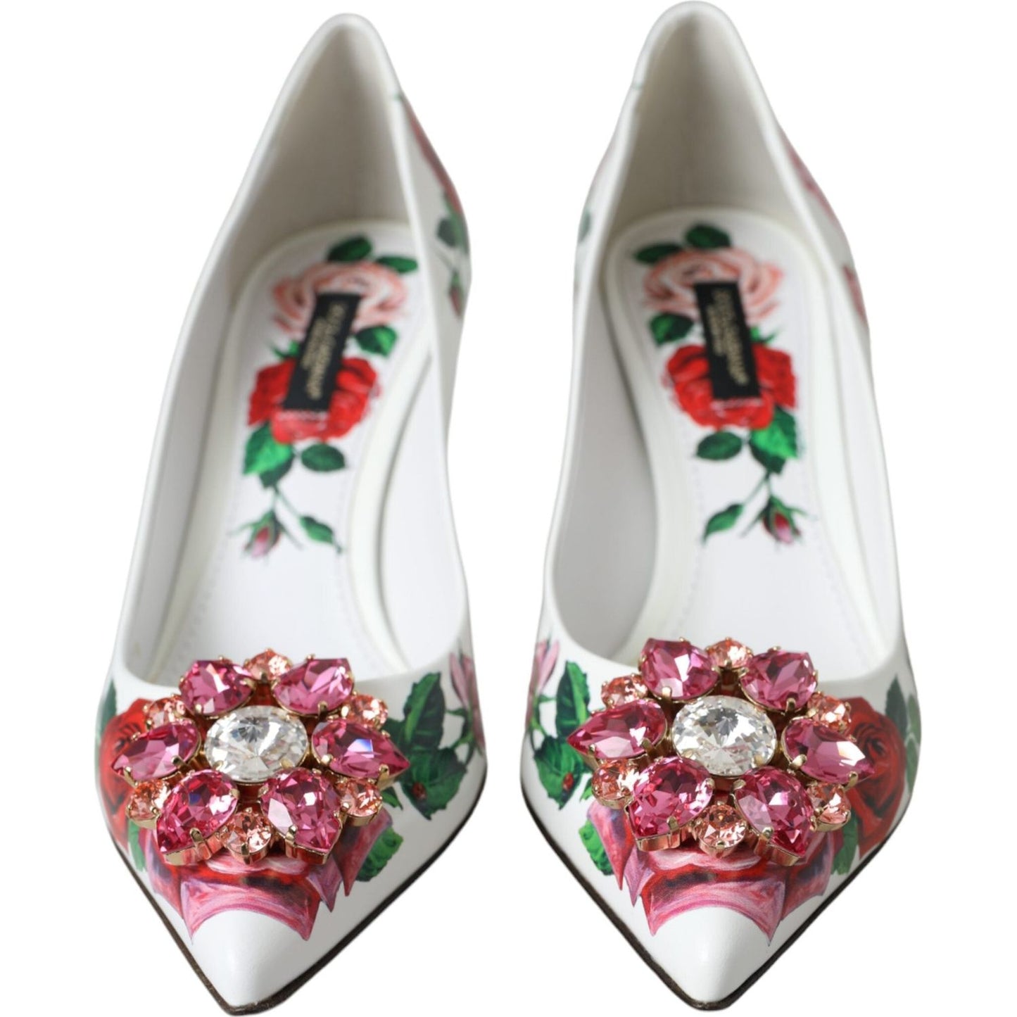 Dolce & Gabbana White Leather Roses Crystal Bellucci Pumps Shoes Dolce & Gabbana Light Gray