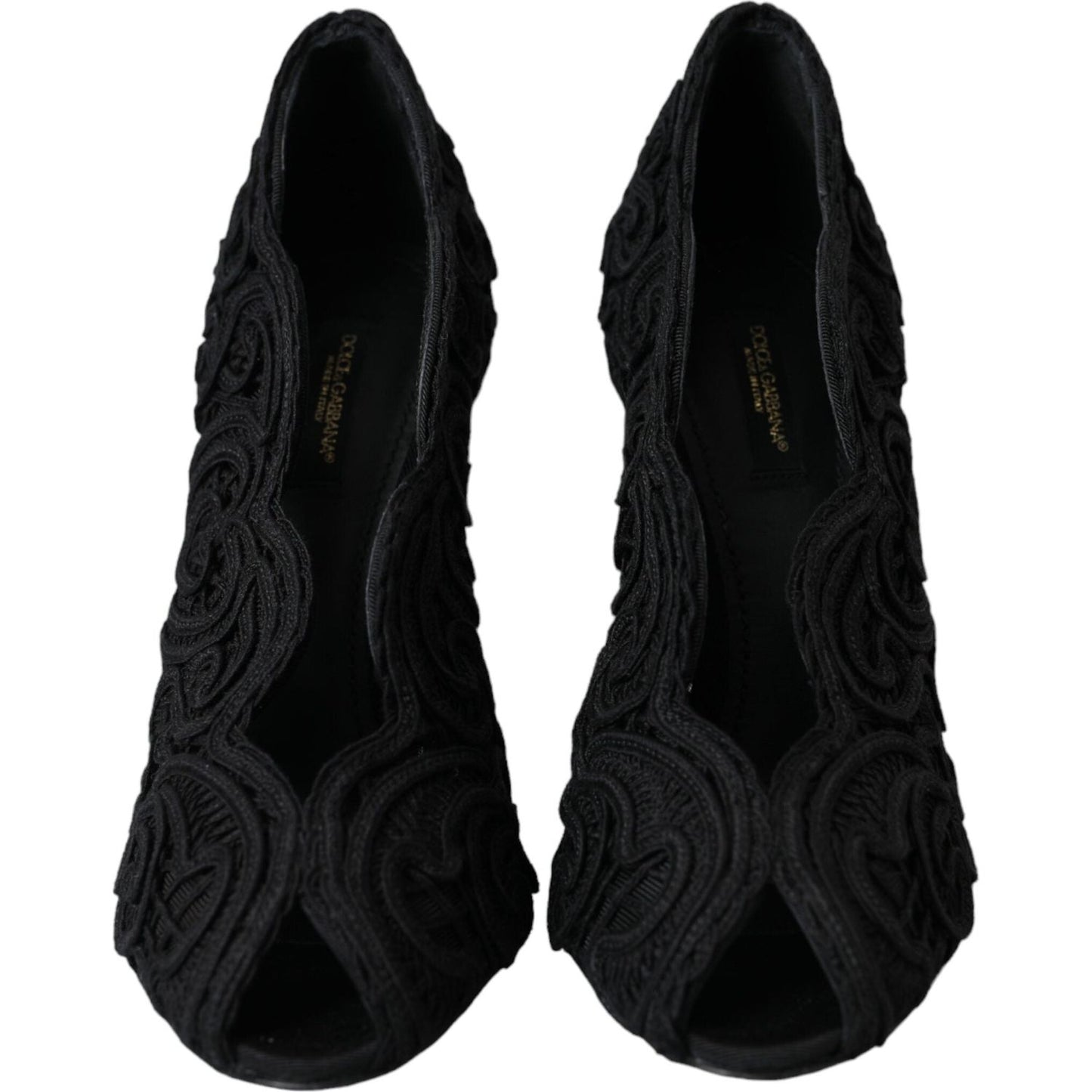 Dolce & Gabbana Black Cordonetto Ricamo Pump Open Toe Shoes Dolce & Gabbana Black