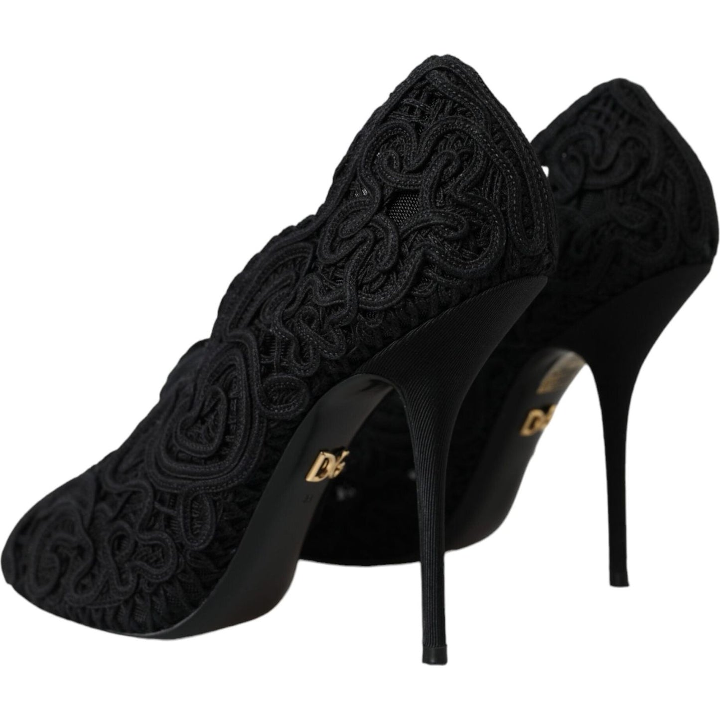 Dolce & Gabbana Black Cordonetto Ricamo Pump Open Toe Shoes Dolce & Gabbana Black