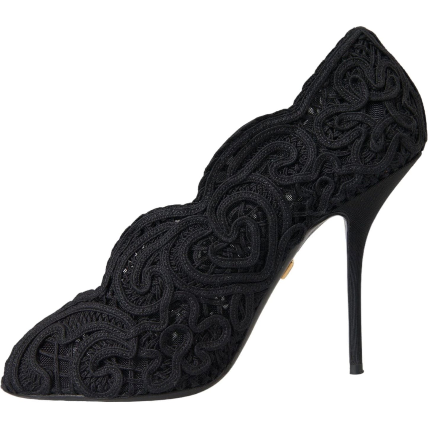 Dolce & Gabbana Black Cordonetto Ricamo Pump Open Toe Shoes Dolce & Gabbana Black