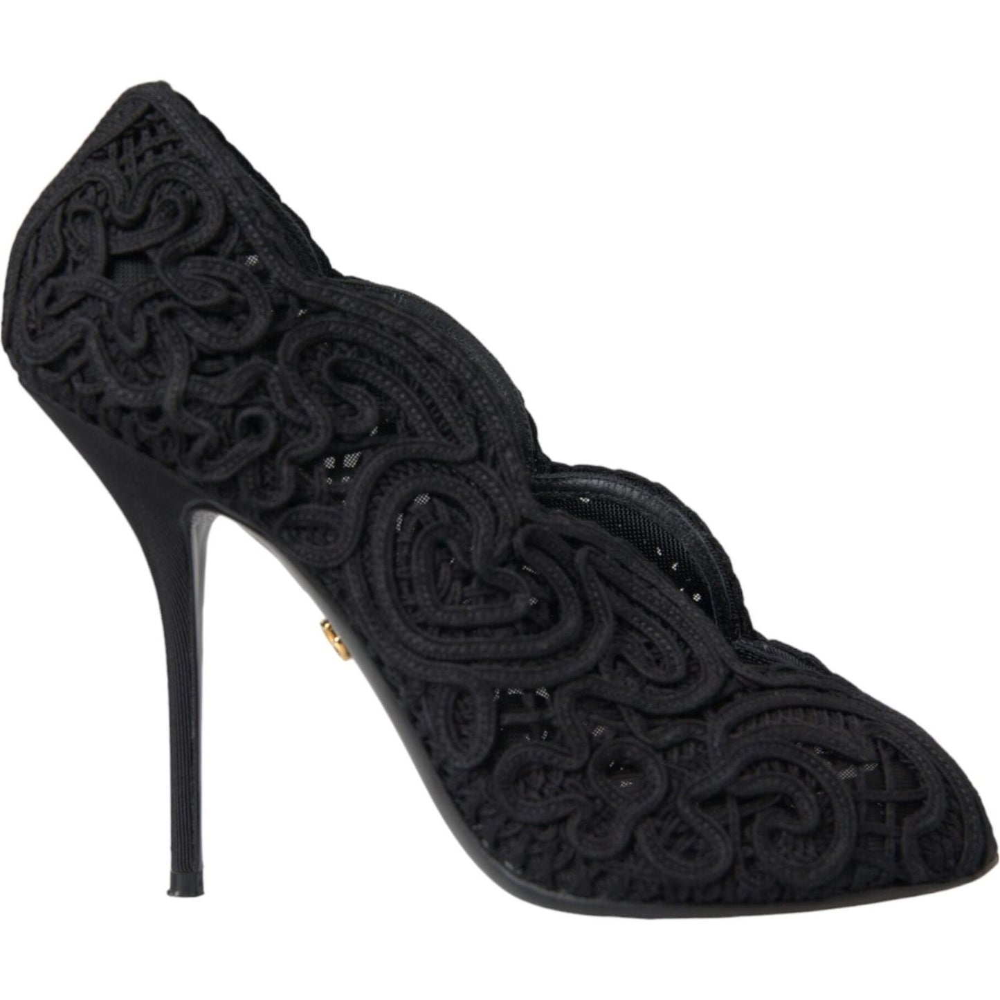Dolce & Gabbana Black Cordonetto Ricamo Pump Open Toe Shoes Dolce & Gabbana Black