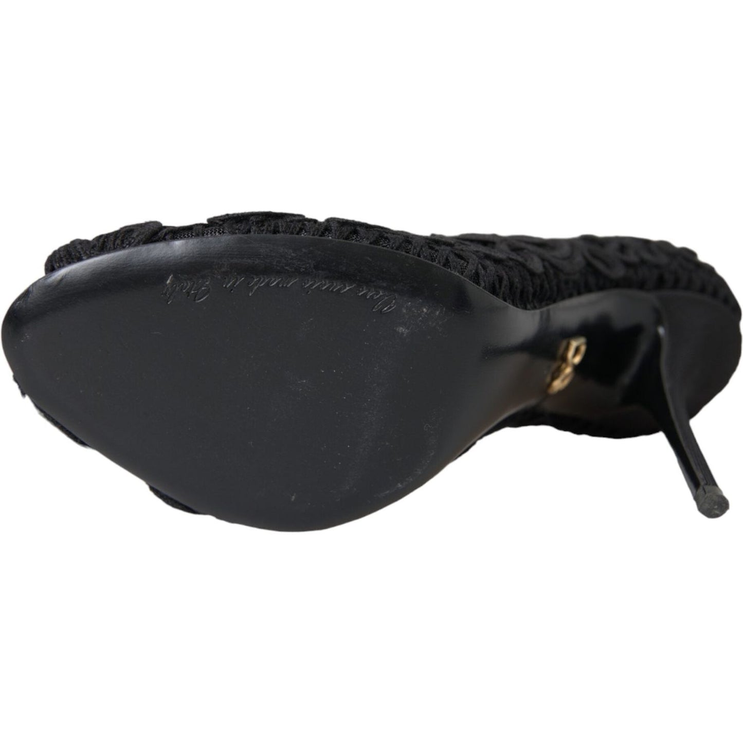 Dolce & Gabbana Black Cordonetto Ricamo Pump Open Toe Shoes Dolce & Gabbana Dark Slate Gray
