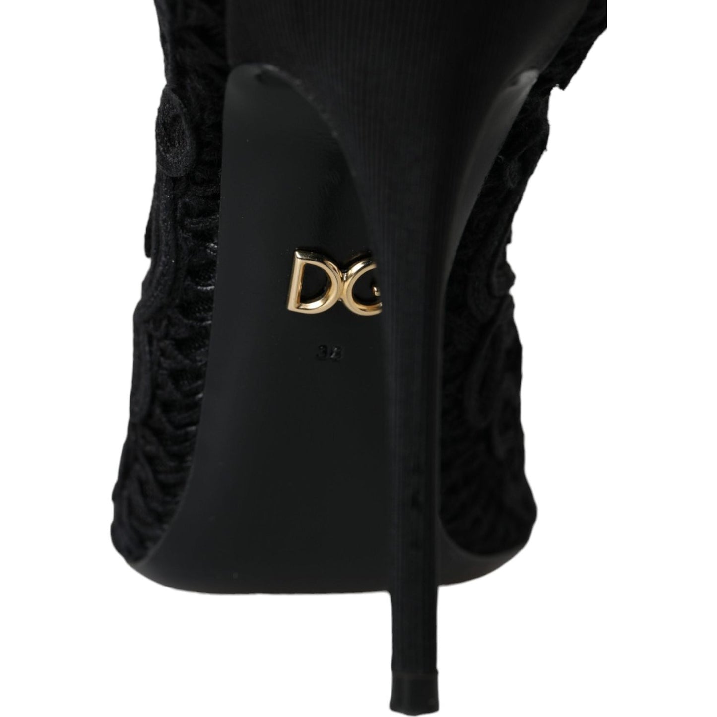 Dolce & Gabbana Black Cordonetto Ricamo Pump Open Toe Shoes Dolce & Gabbana Black