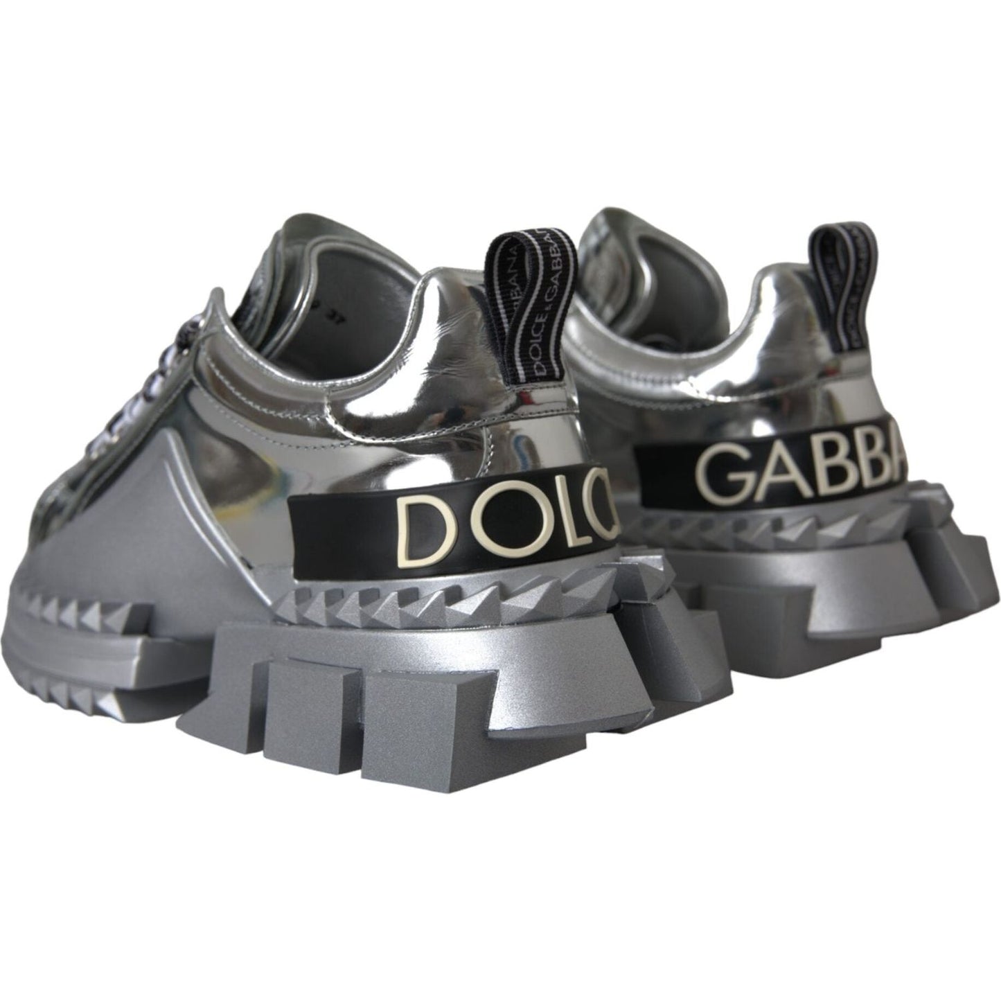 Dolce & Gabbana Silver Leather Super Queen Sneakers Shoes Dolce & Gabbana Dim Gray