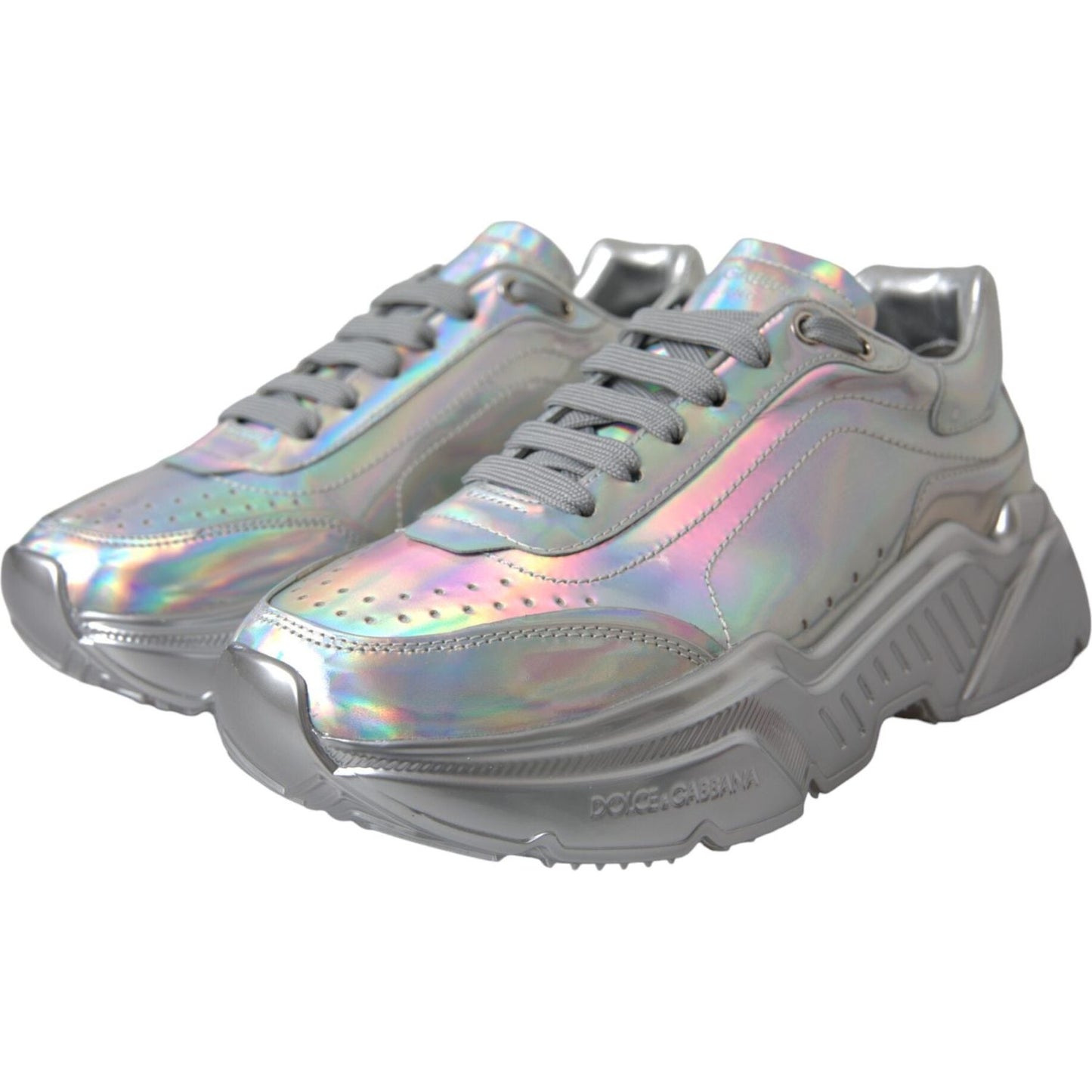Dolce & Gabbana Silver Iridescent DAYMASTER Leather Sneakers Shoes Dolce & Gabbana Light Slate Gray