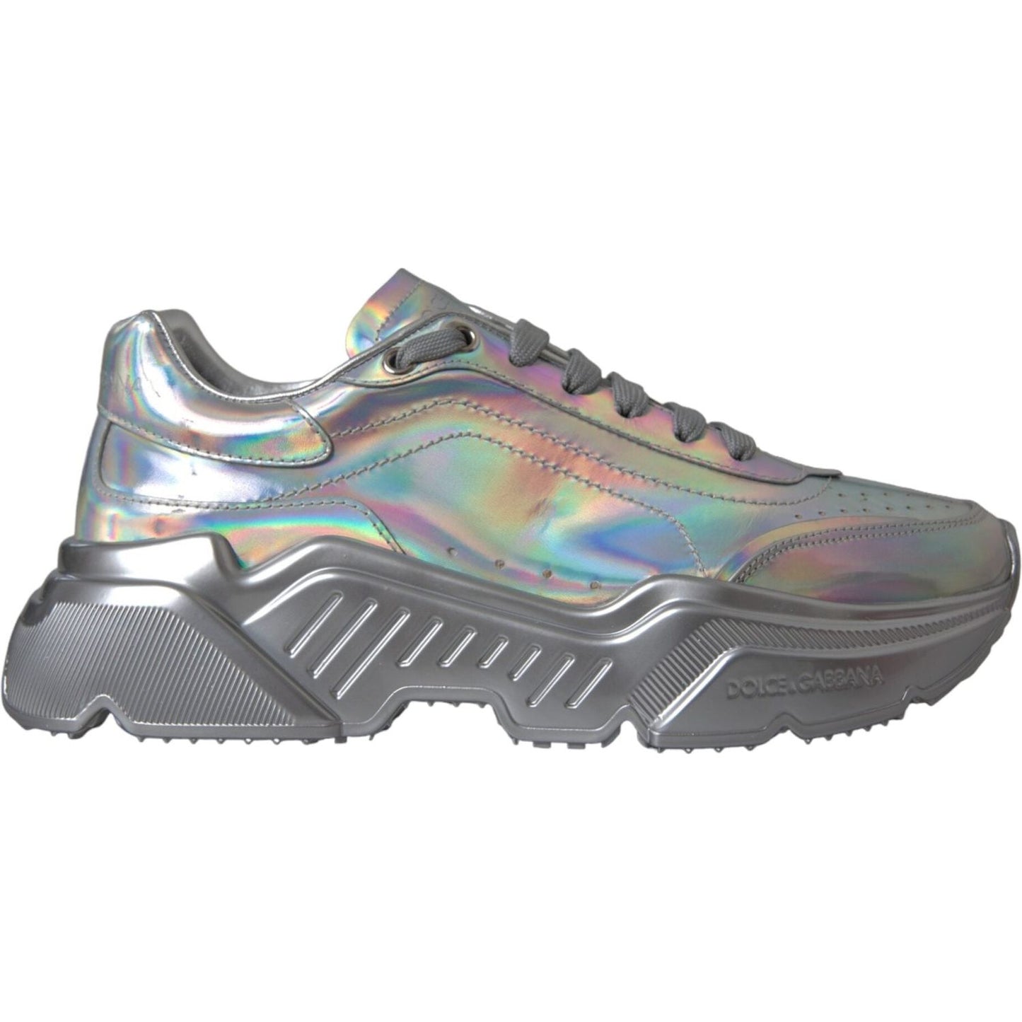 Dolce & Gabbana Silver Iridescent DAYMASTER Leather Sneakers Shoes Dolce & Gabbana Slate Gray