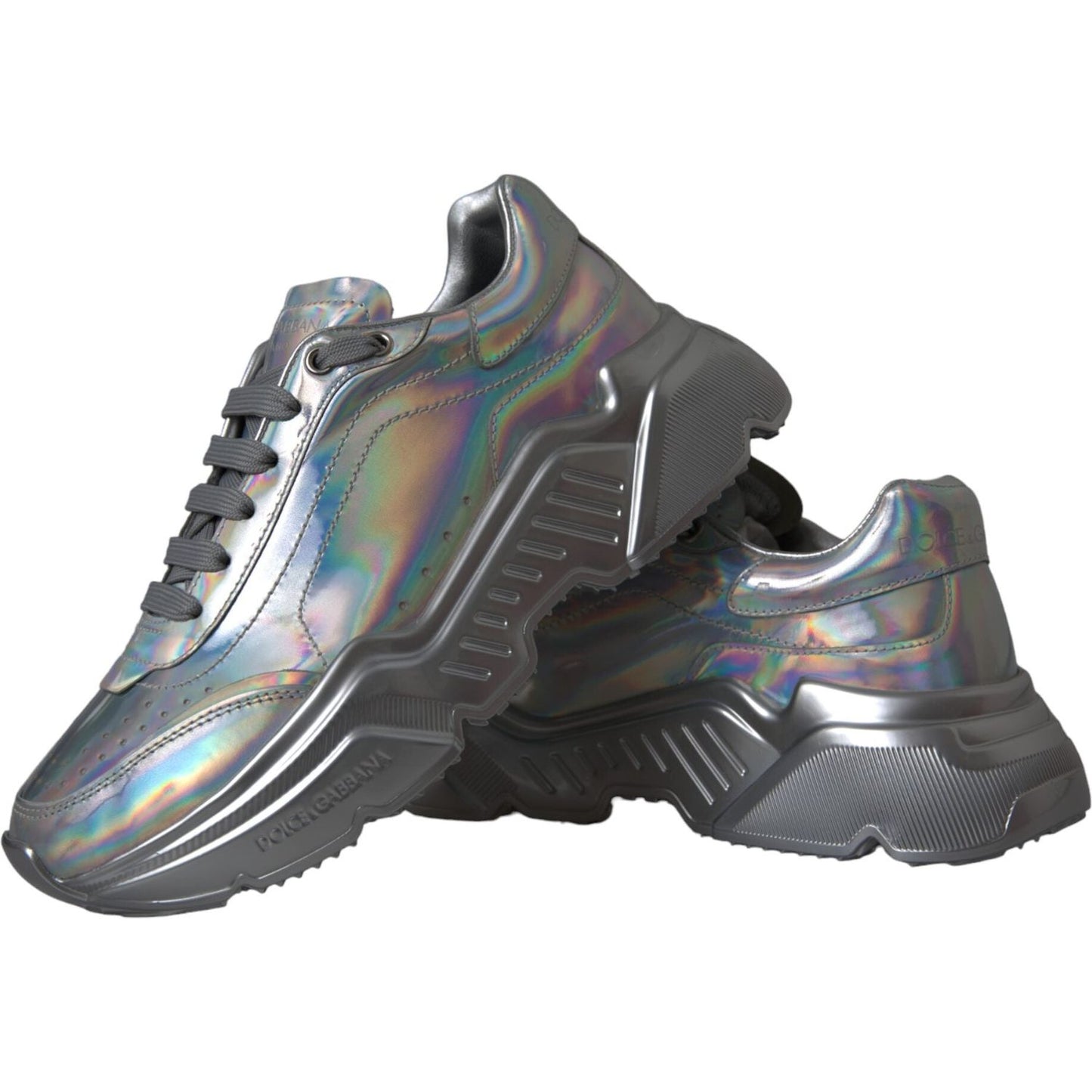 Dolce & Gabbana Silver Iridescent DAYMASTER Leather Sneakers Shoes Dolce & Gabbana Dark Slate Gray