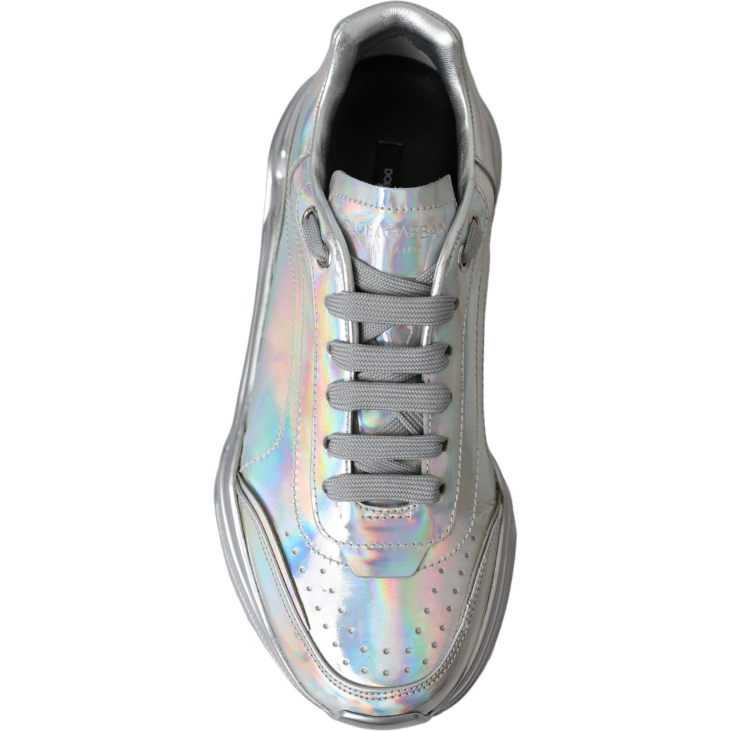 Dolce & Gabbana Silver Iridescent DAYMASTER Leather Sneakers Shoes Dolce & Gabbana Dark Gray