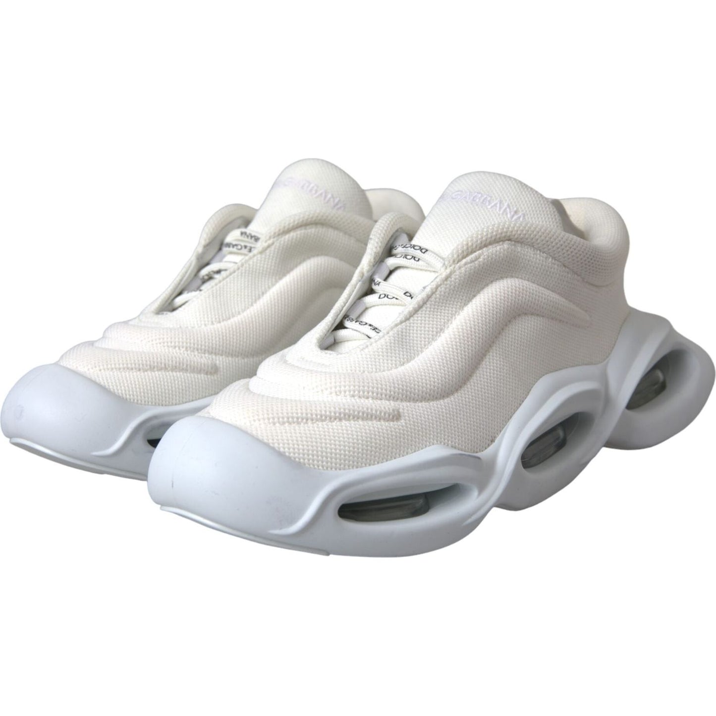Dolce & Gabbana White Padded Fabric Wave Low Top Sneakers Shoes Dolce & Gabbana Gray
