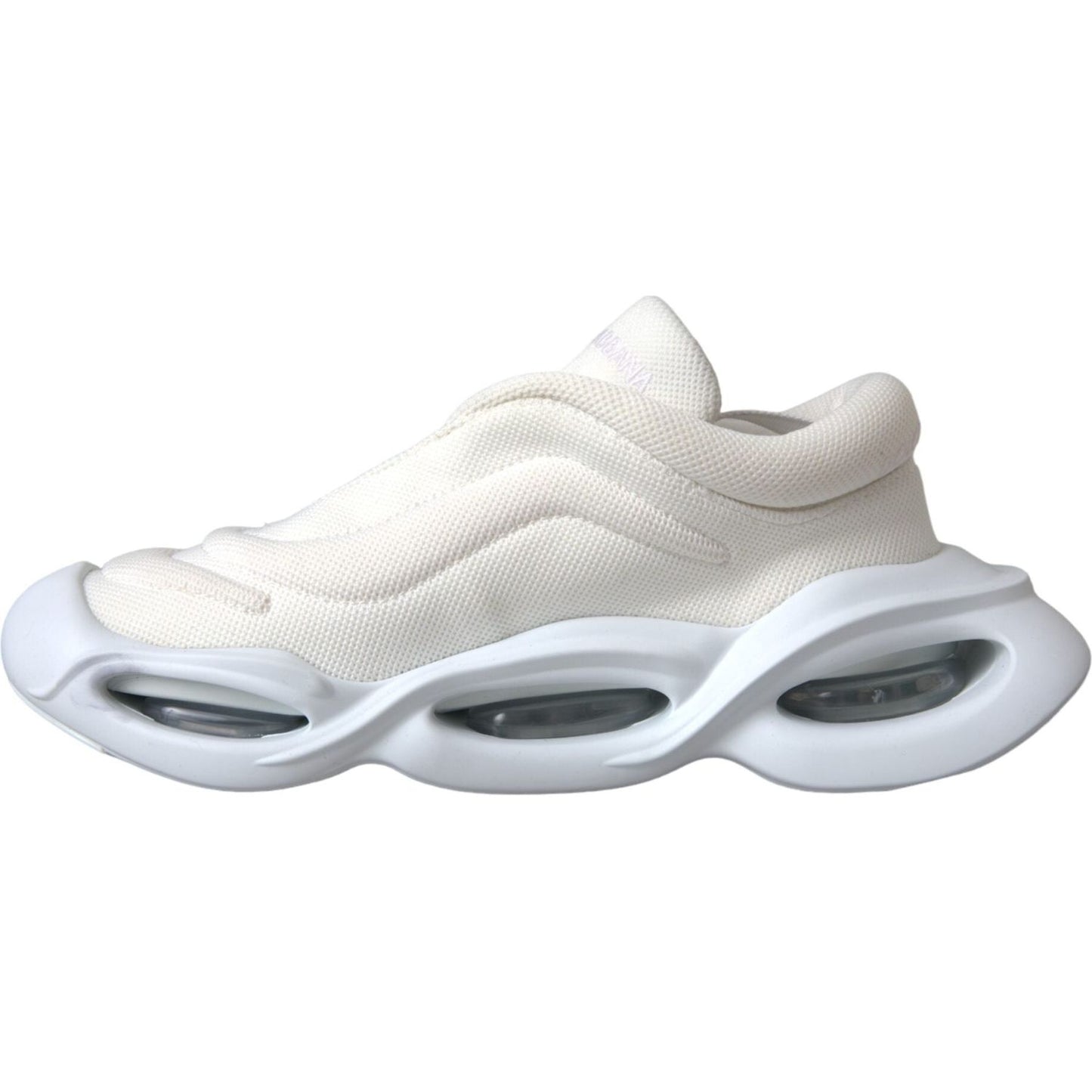 Dolce & Gabbana White Padded Fabric Wave Low Top Sneakers Shoes Dolce & Gabbana Light Gray