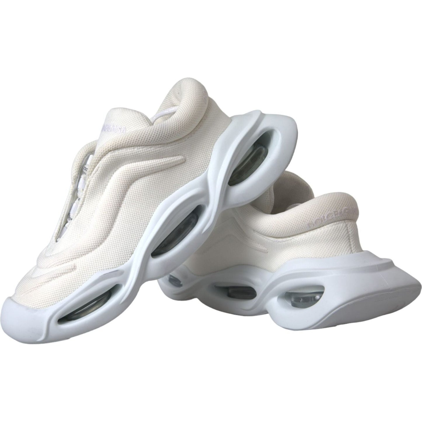 Dolce & Gabbana White Padded Fabric Wave Low Top Sneakers Shoes Dolce & Gabbana Light Gray