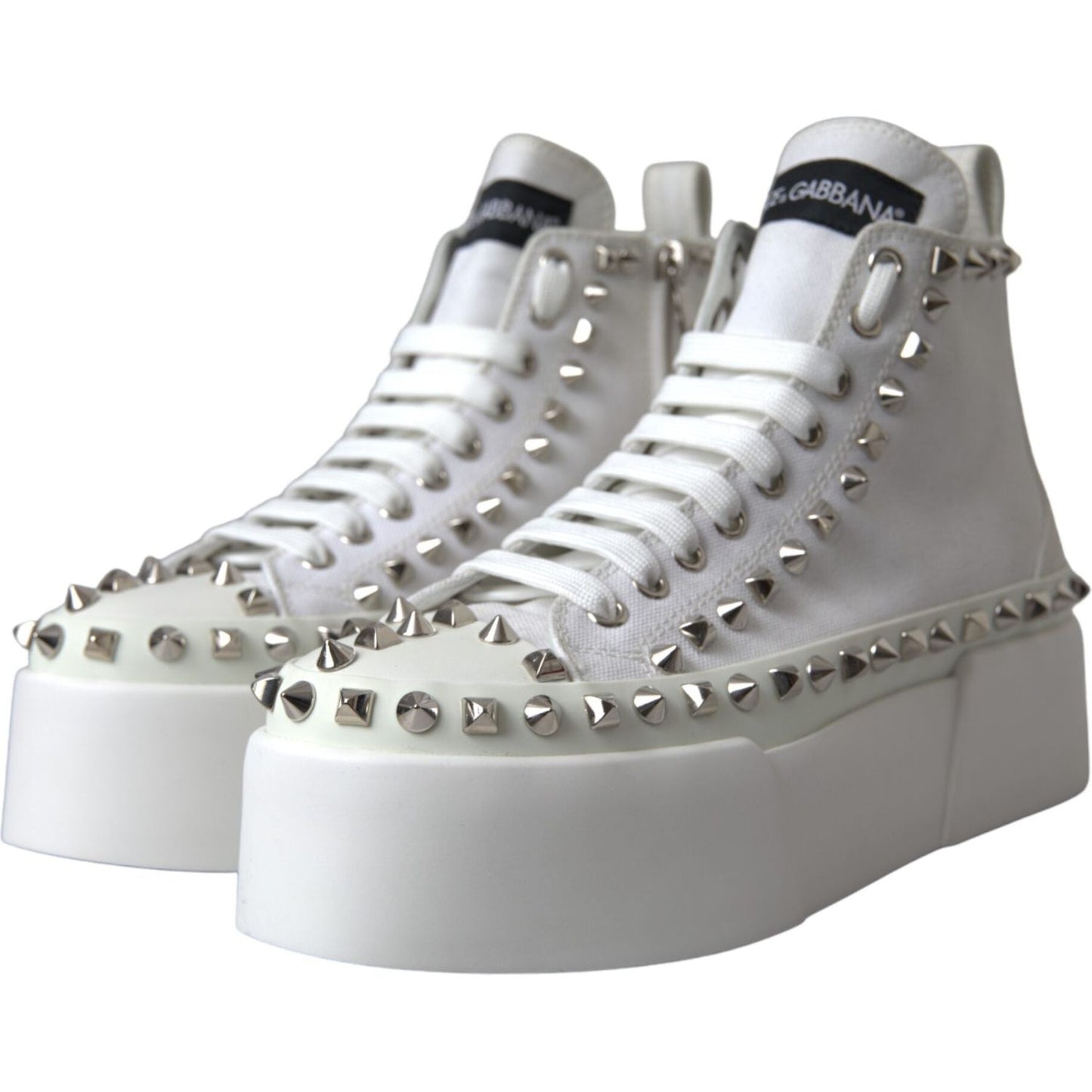 Dolce & Gabbana White Canvas Studded Sneakers Boots Shoes Dolce & Gabbana Light Slate Gray