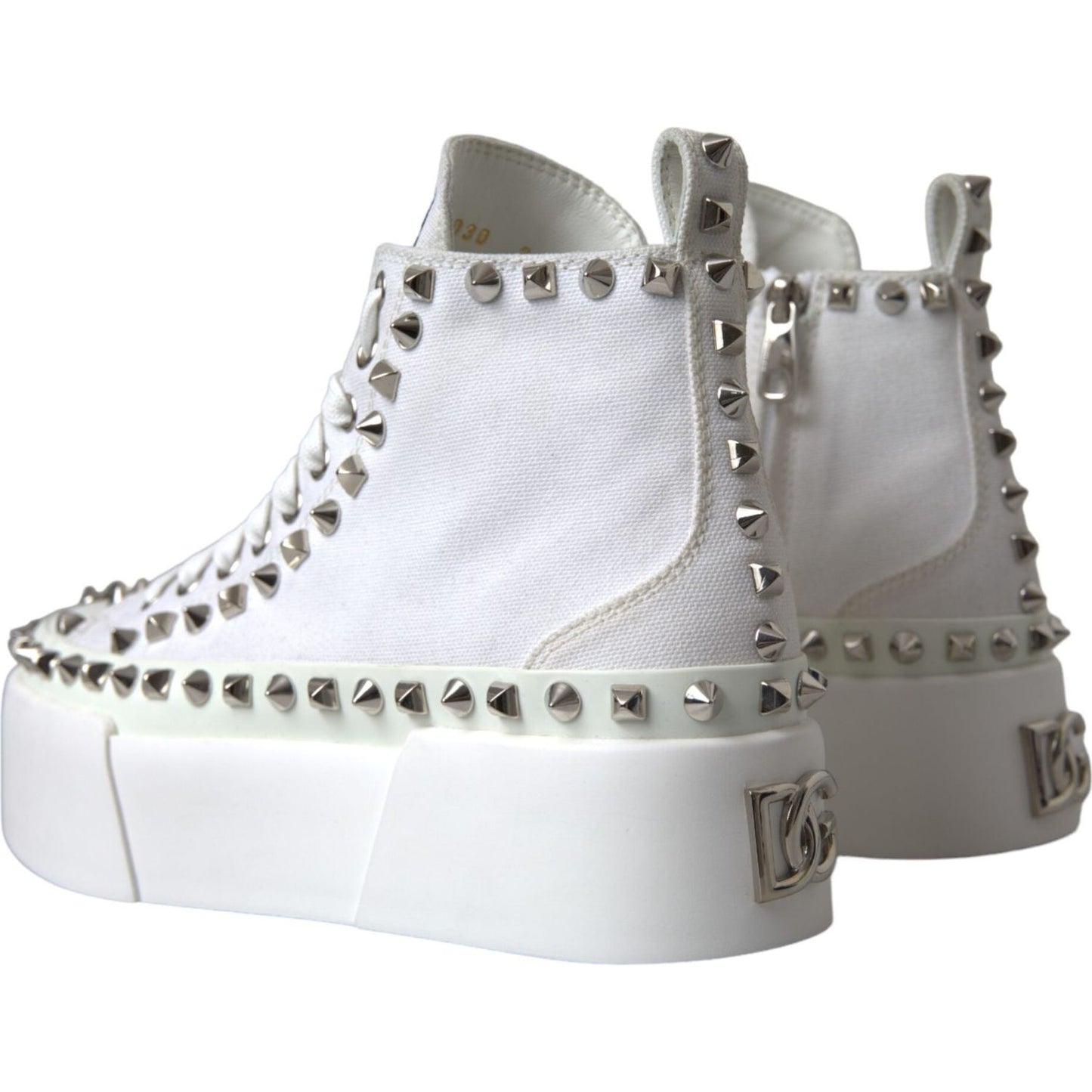 Dolce & Gabbana White Canvas Studded Sneakers Boots Shoes Dolce & Gabbana Light Gray