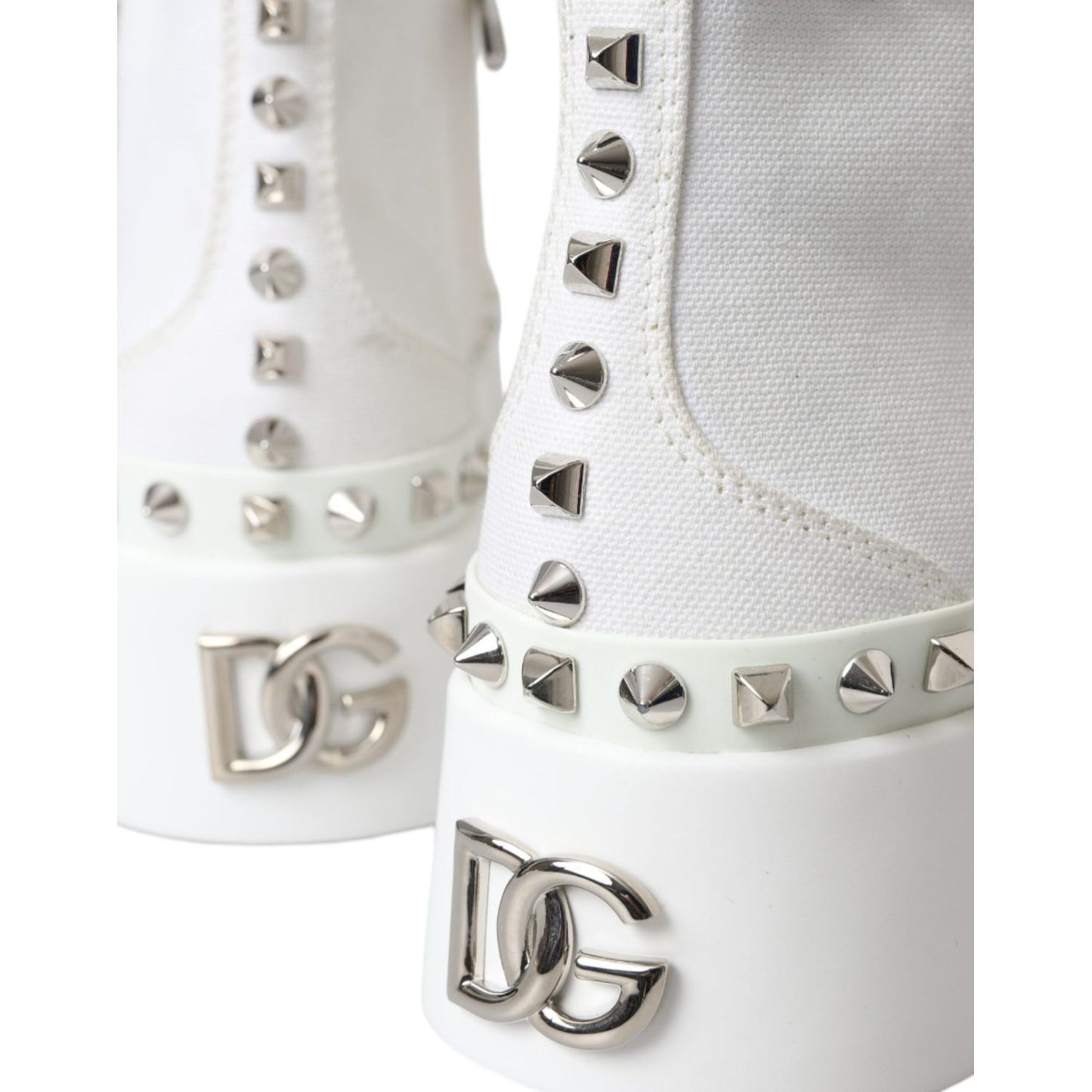 Dolce & Gabbana White Canvas Studded Sneakers Boots Shoes Dolce & Gabbana Light Gray