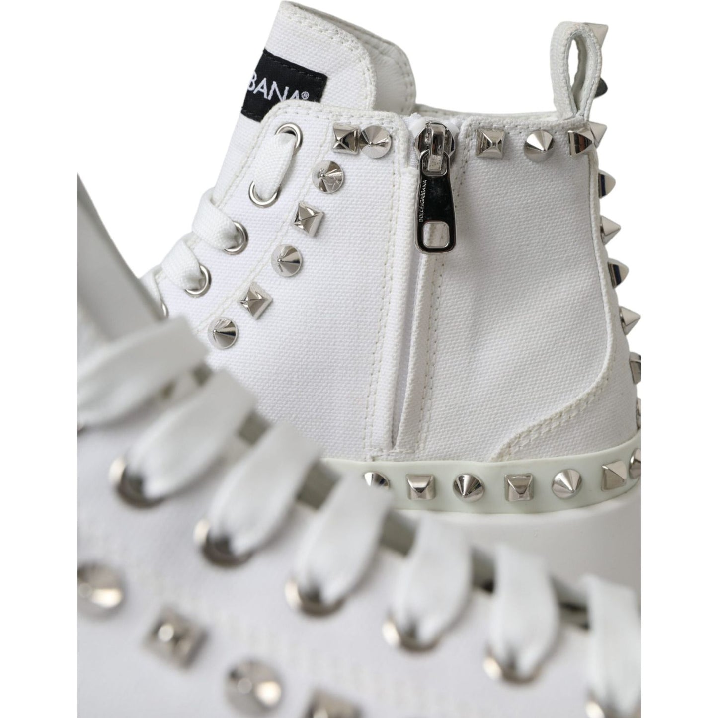 Dolce & Gabbana White Canvas Studded Sneakers Boots Shoes Dolce & Gabbana Gray