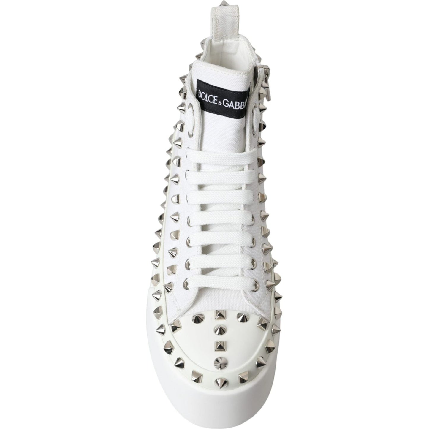 Dolce & Gabbana White Canvas Studded Sneakers Boots Shoes Dolce & Gabbana Light Gray
