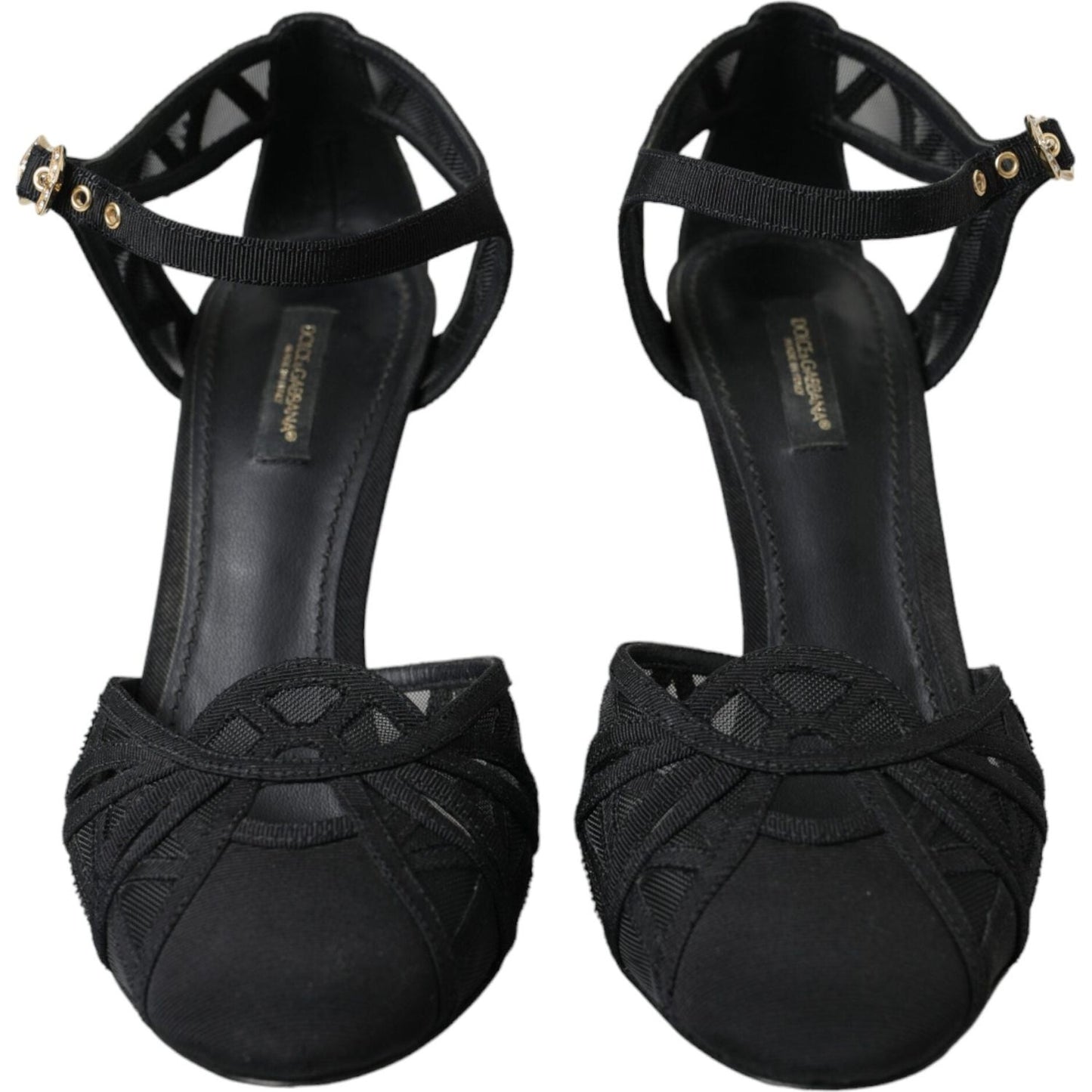 Dolce & Gabbana Black Mesh Ankle Strap Heels Sandals Shoes Dolce & Gabbana Black