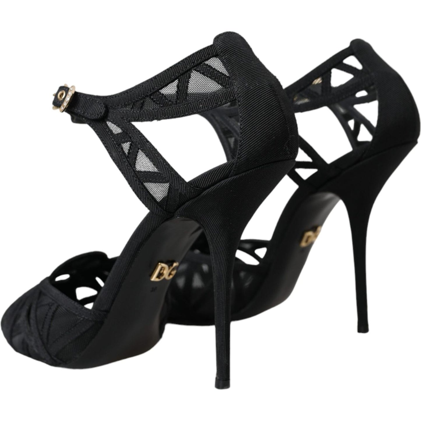 Dolce & Gabbana Black Mesh Ankle Strap Heels Sandals Shoes Dolce & Gabbana Black