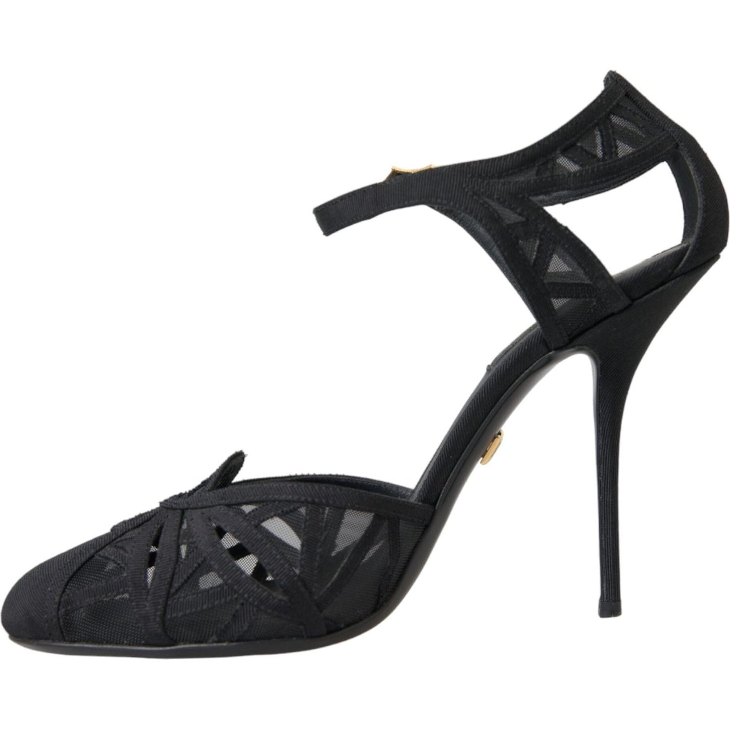 Dolce & Gabbana Black Mesh Ankle Strap Heels Sandals Shoes Dolce & Gabbana Dark Slate Gray