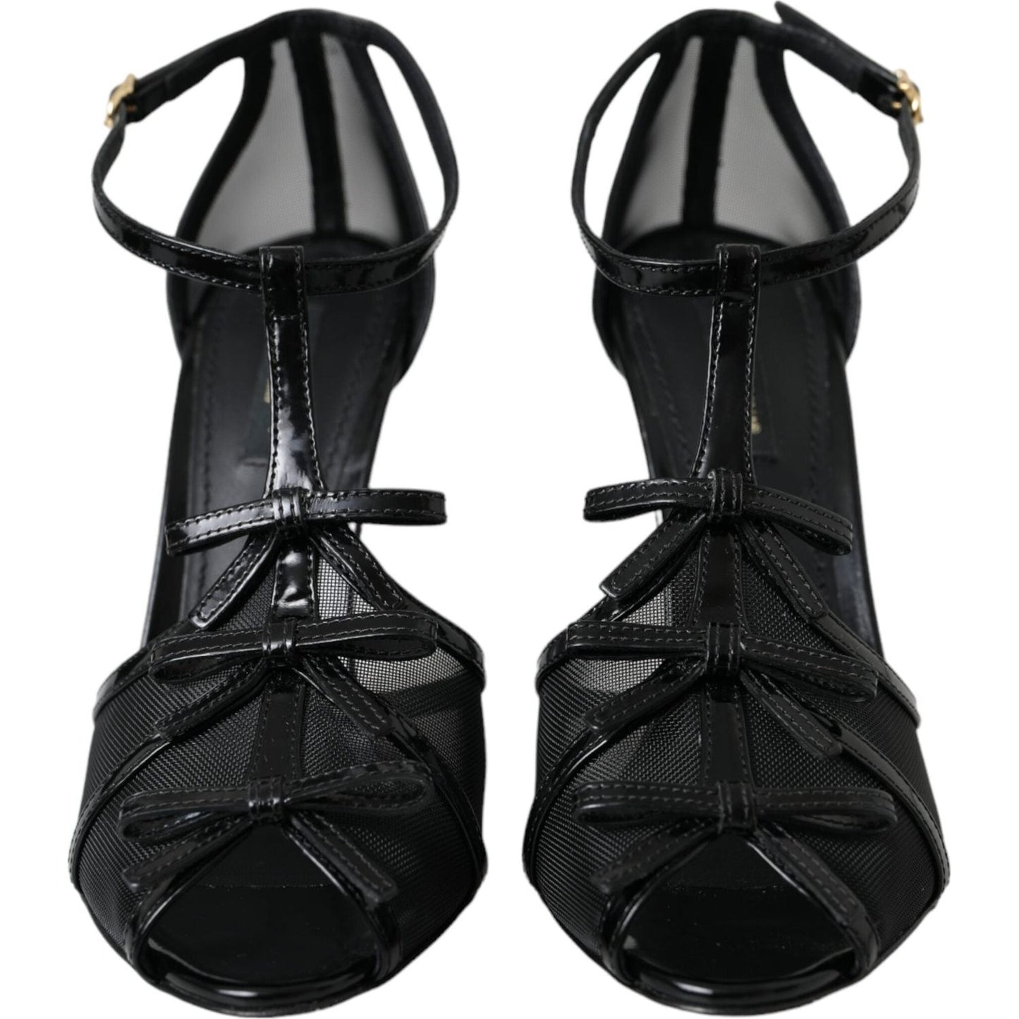 Dolce & Gabbana Black Mesh T-strap Heels Sandals Shoes Dolce & Gabbana Black