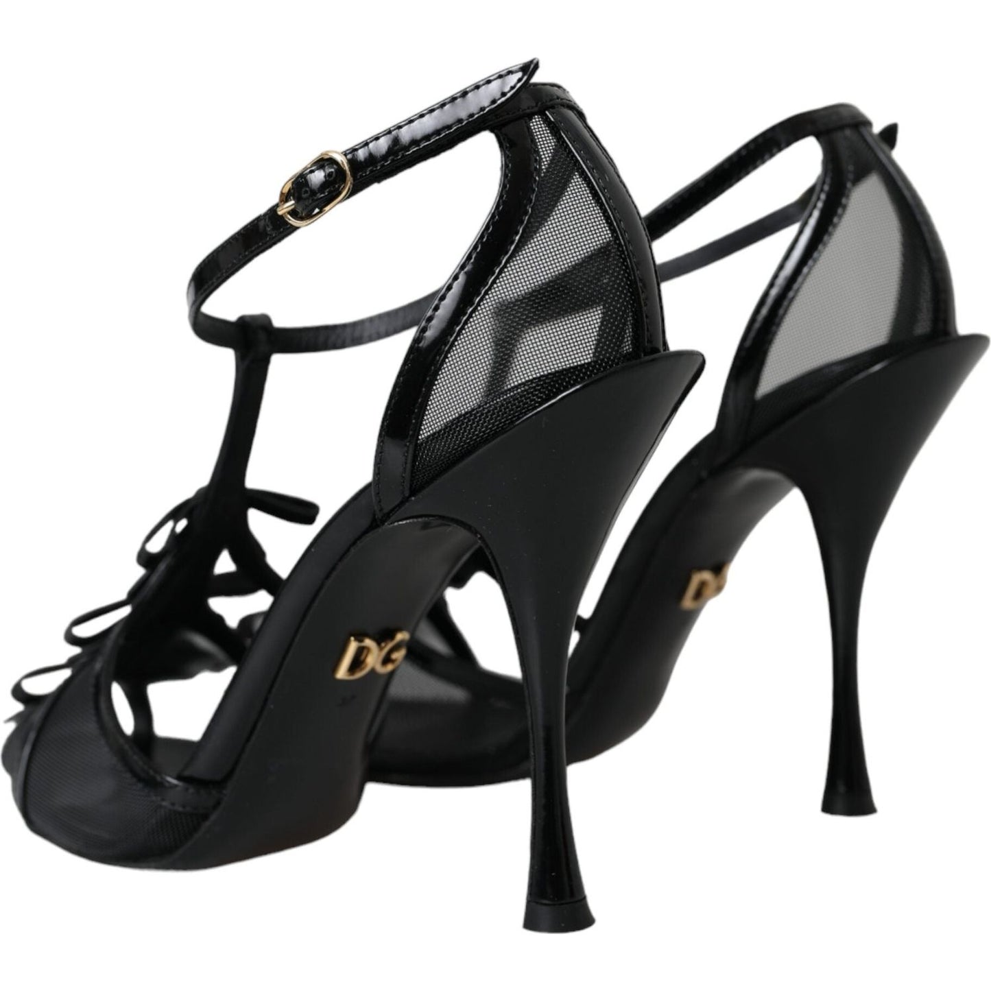 Dolce & Gabbana Black Mesh T-strap Heels Sandals Shoes Dolce & Gabbana Black