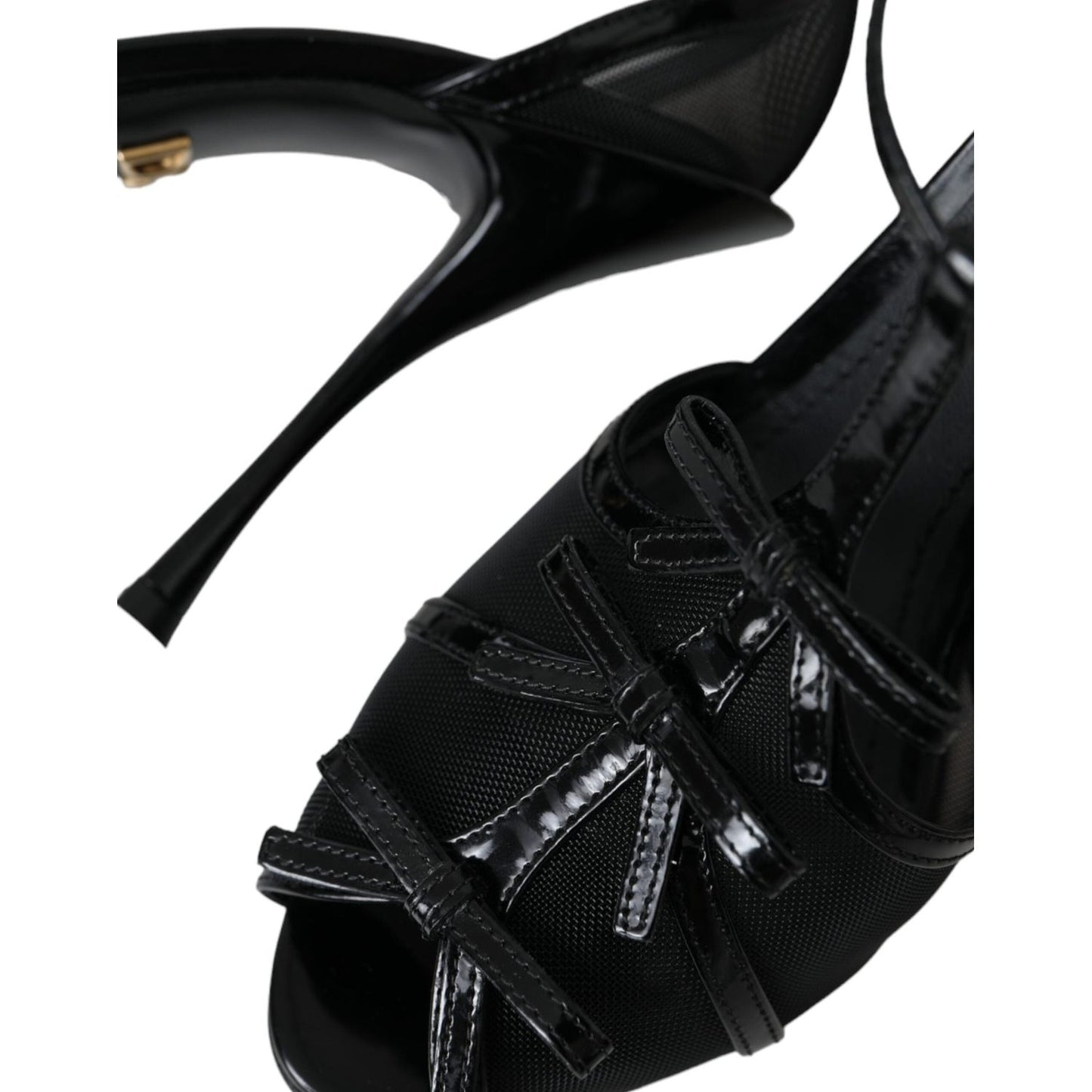 Dolce & Gabbana Black Mesh T-strap Heels Sandals Shoes Dolce & Gabbana Black
